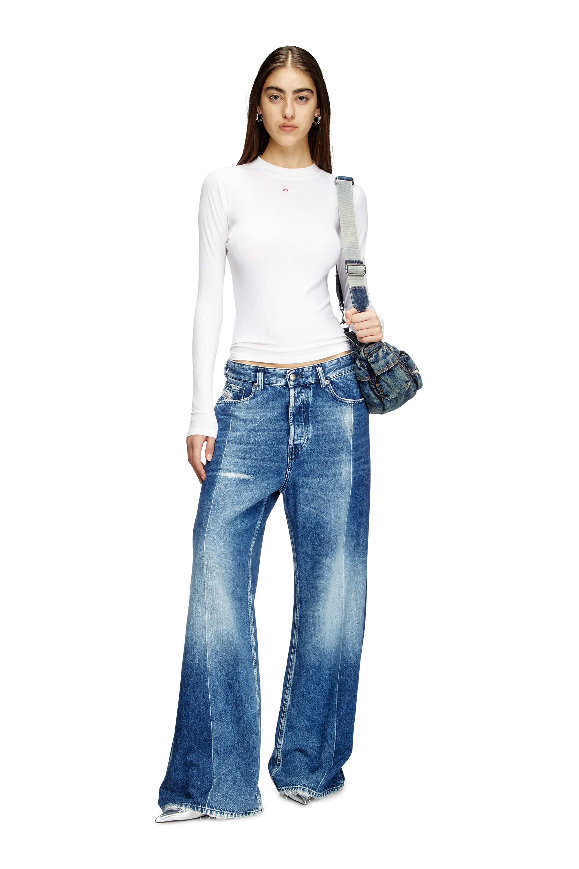 Diesel - T-MOKKY-LS-MICRODIV, Top côtelé avec col montant Femme in Blanc - 1