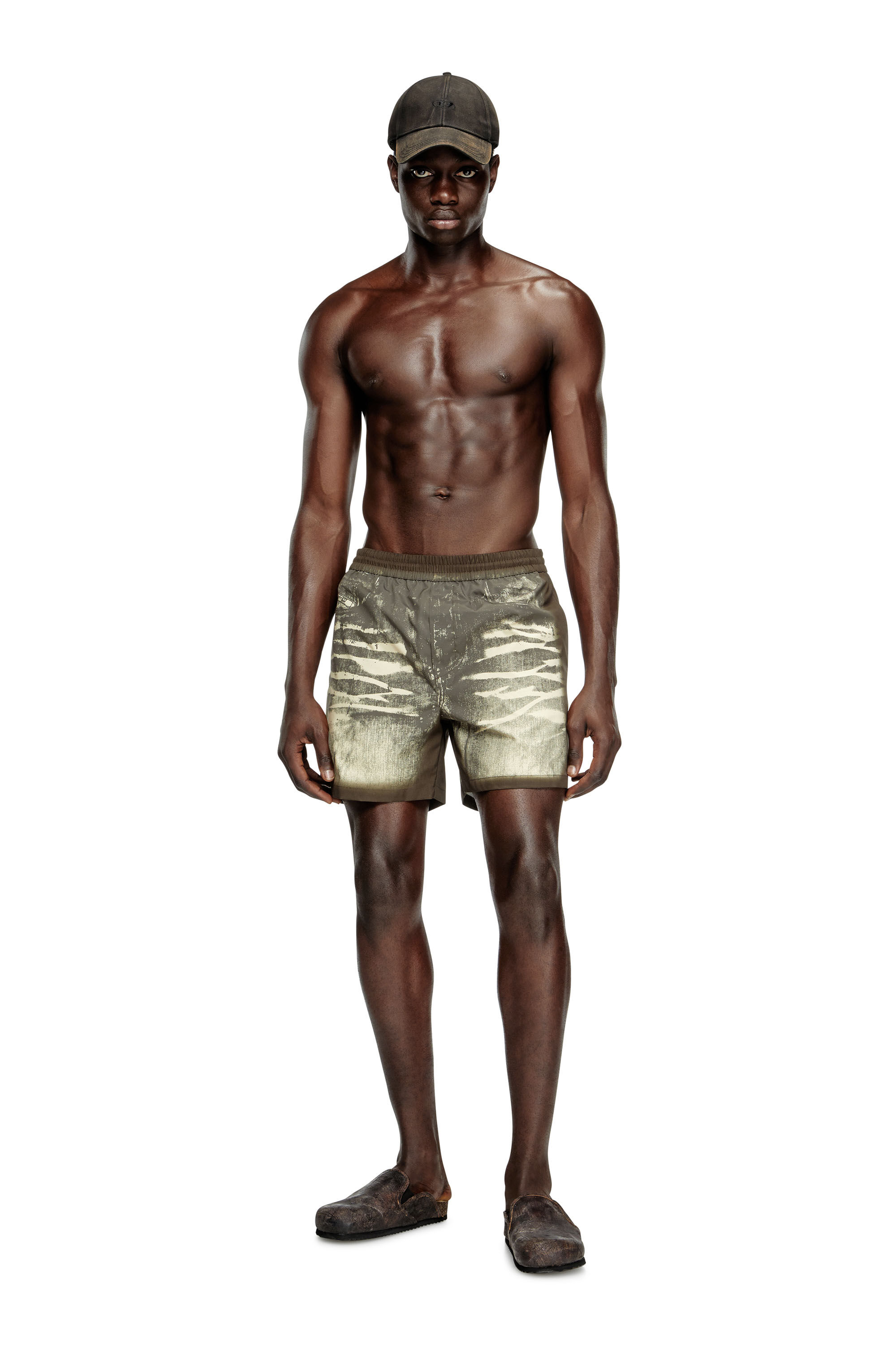 Diesel - RIO-41-DNM, Short de bain mi-long avec imprimé denim Homme in Marron - 2