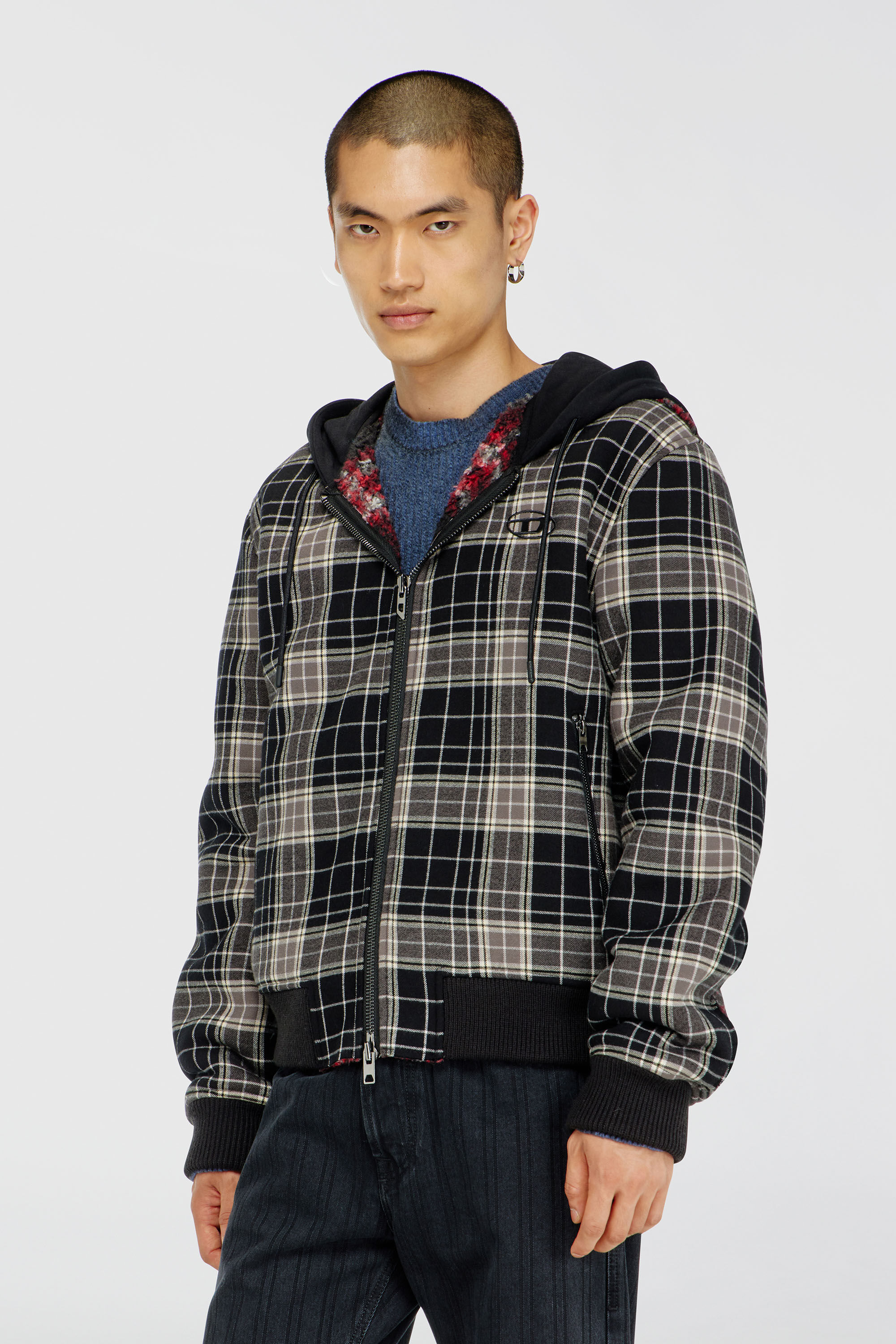 Diesel - W-KUNST, Blouson bomber &agrave; carreaux avec int&eacute;rieur effet teddy Homme in Polychrome - 3