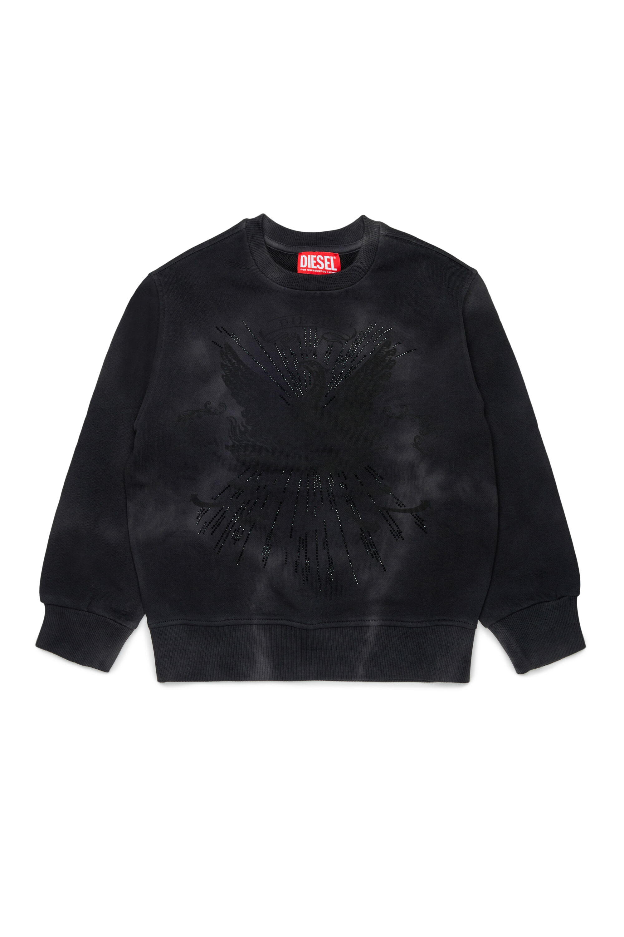 Diesel - SFIN OVER, Sweat-shirt effet nuage avec motif ph&eacute;nix Homme in Noir - 1