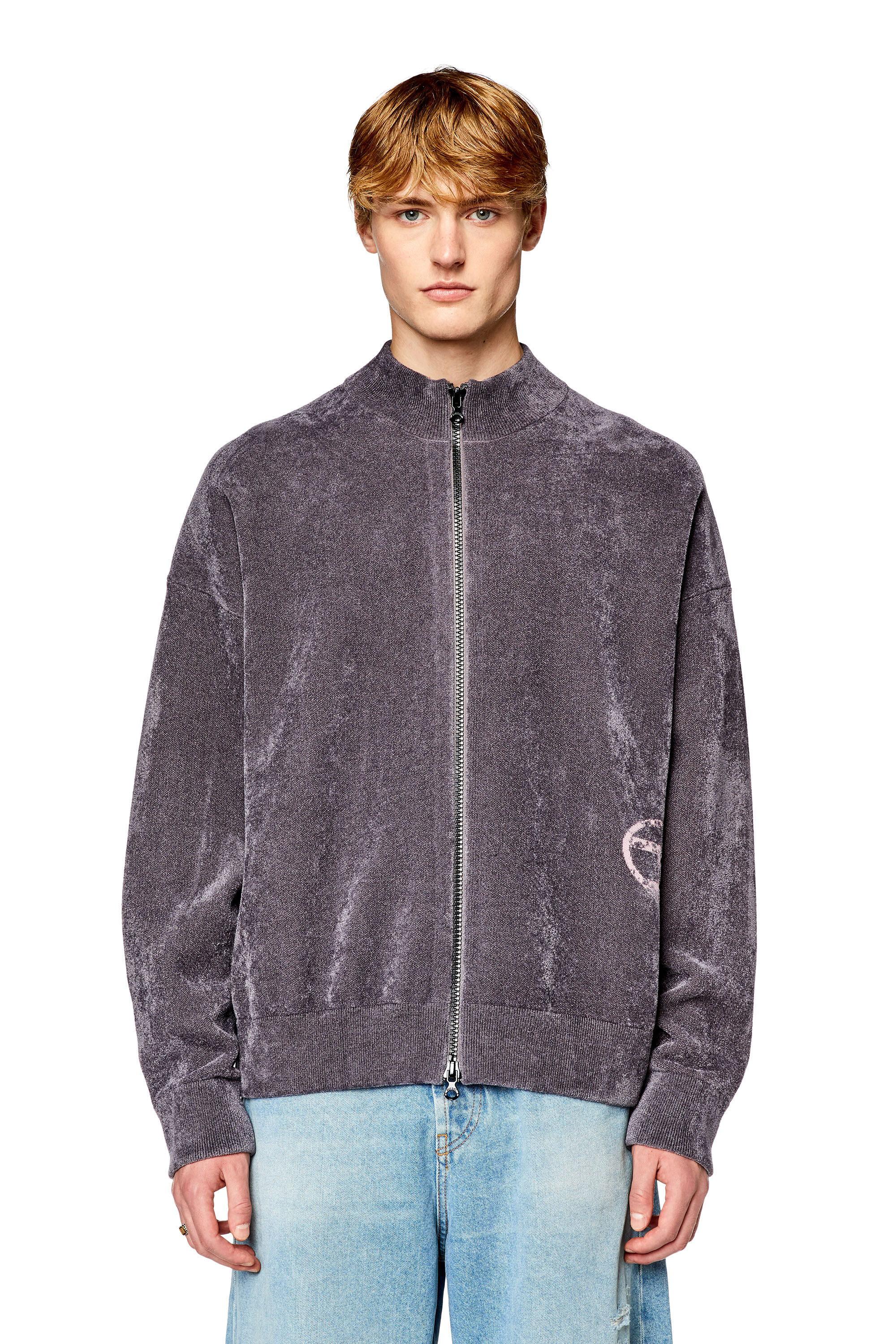 Men's Track jacket with distressed oval D | Grey | Diesel