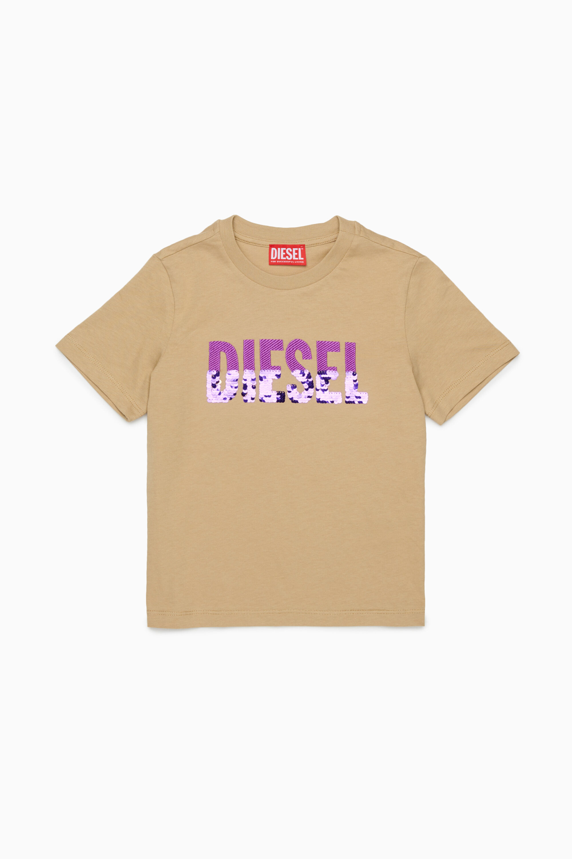 Diesel - TPALLY, T-shirt en coton avec logo en sequins Femme in Marron - 1