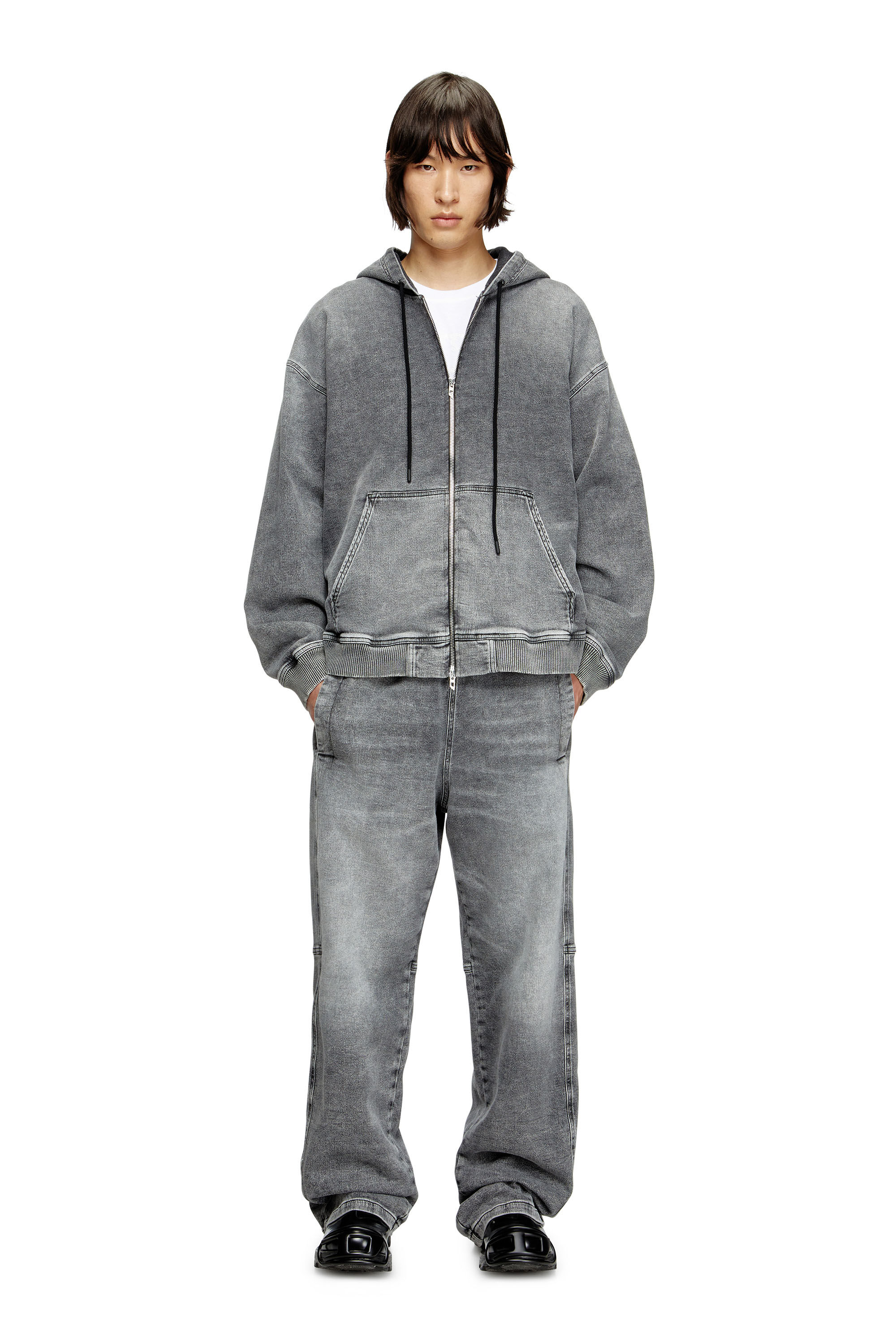 Diesel - HS D-GIRI-S TRACK, Sweat-shirt à capuche zippé en Track Denim effet marbré Mixte in Gris - 1