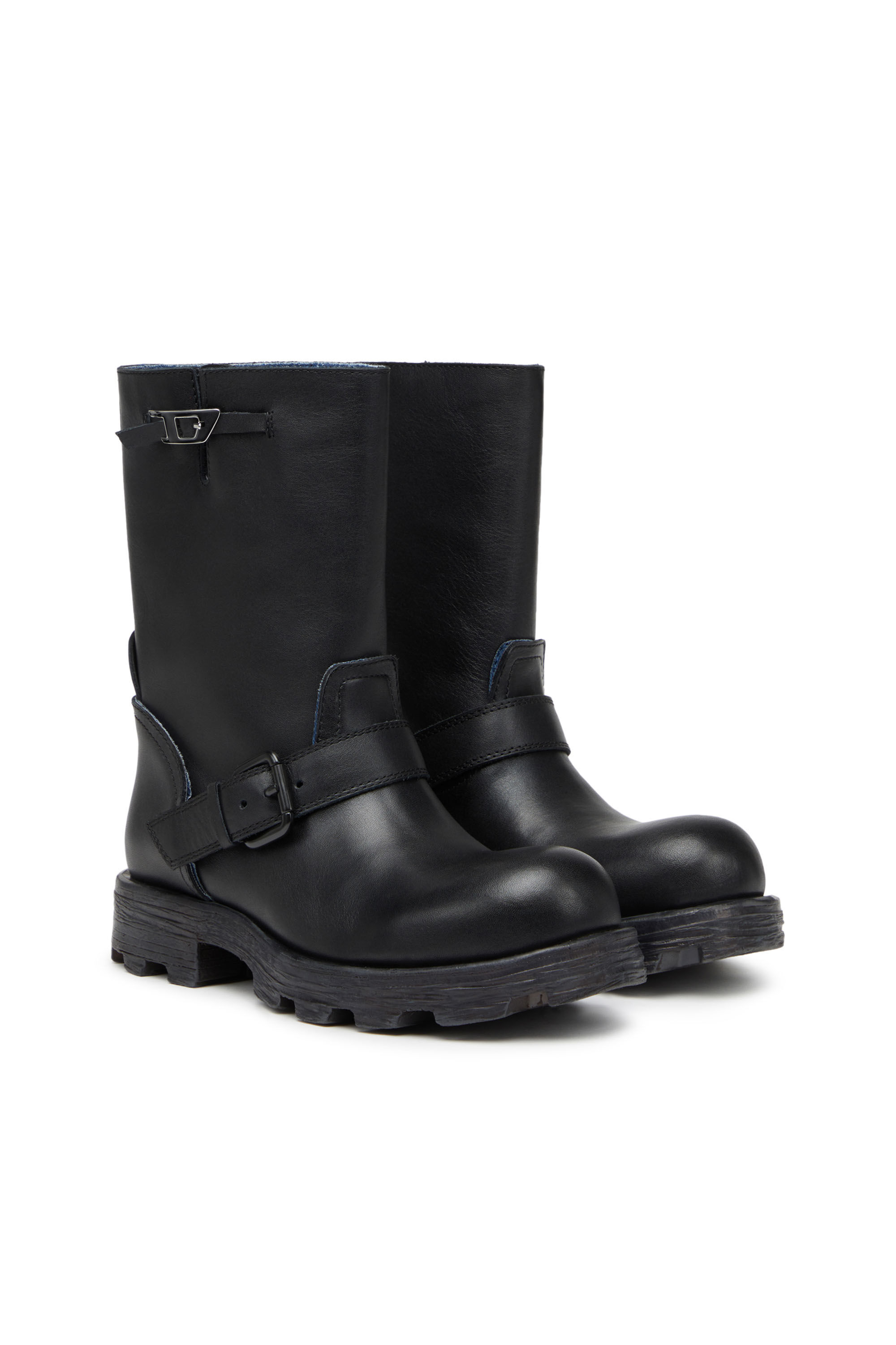 Diesel - D-HAMMER HB W, Woman D-Hammer HB W - Leather boots with denim edges in Black - Image 2