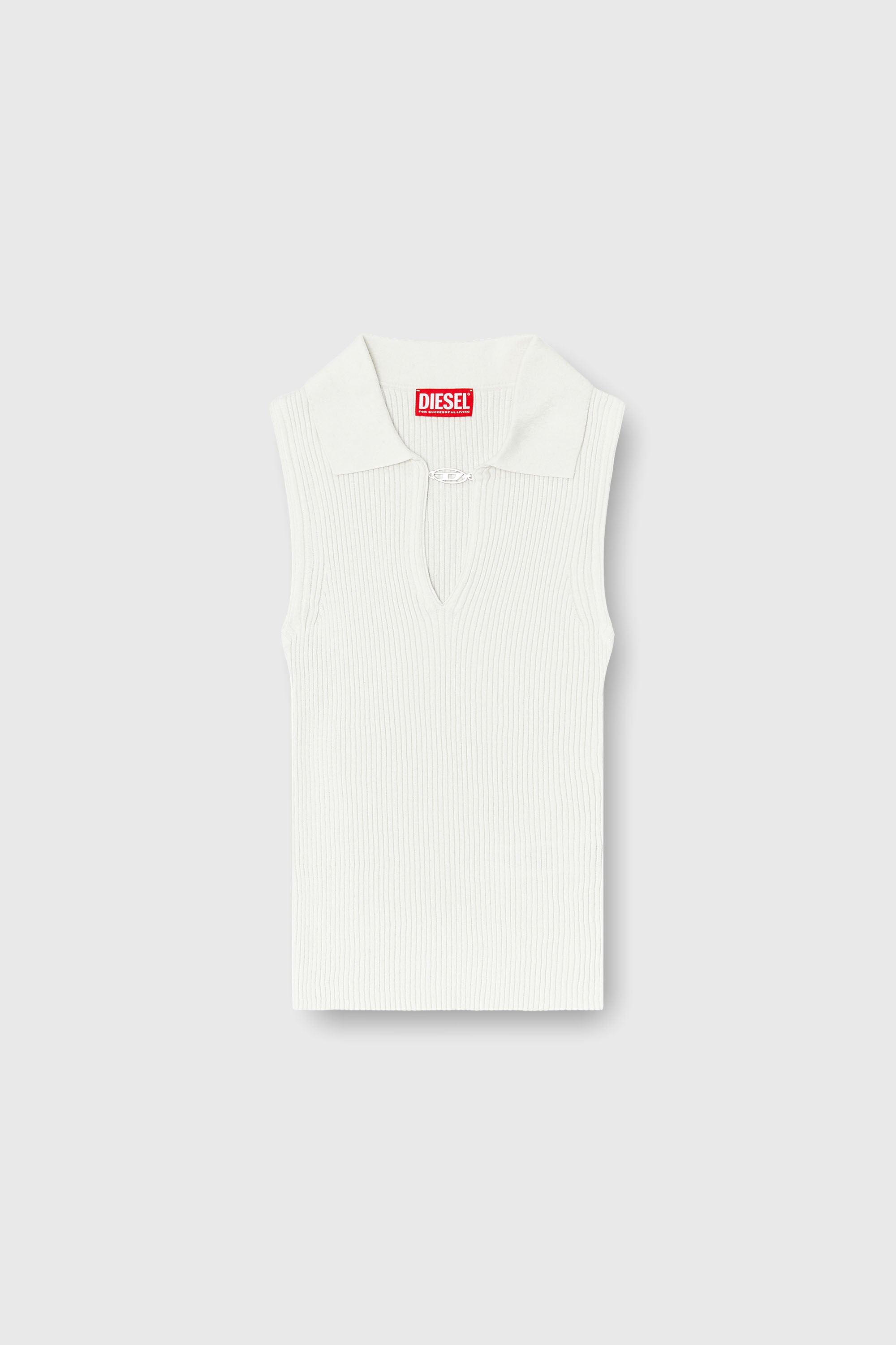 Diesel - M-LILITA, Polo sans manches en maille c&ocirc;tel&eacute;e, m&eacute;lange de soie Femme in Blanc - 2