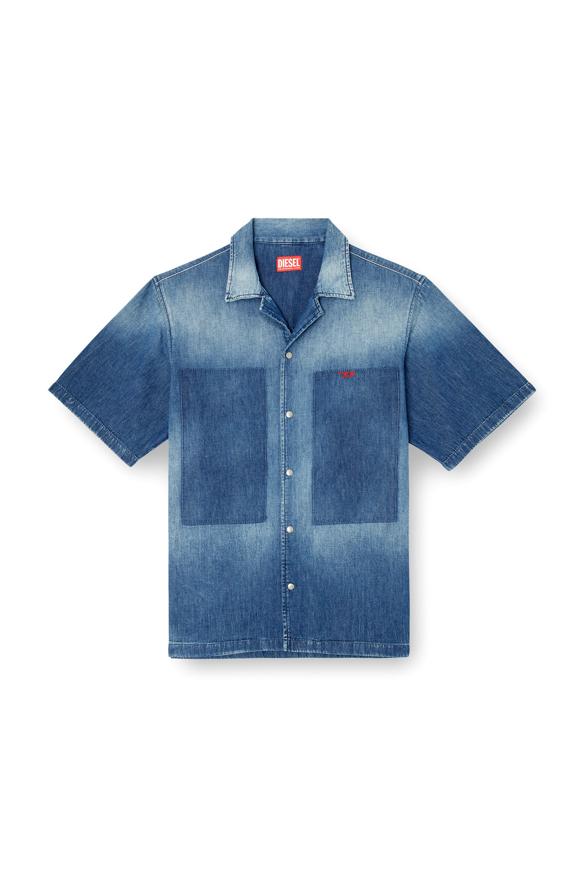 Diesel - D-NABIL-D, Chemise bowling en denim à effet contrasté Homme in Bleu - 2