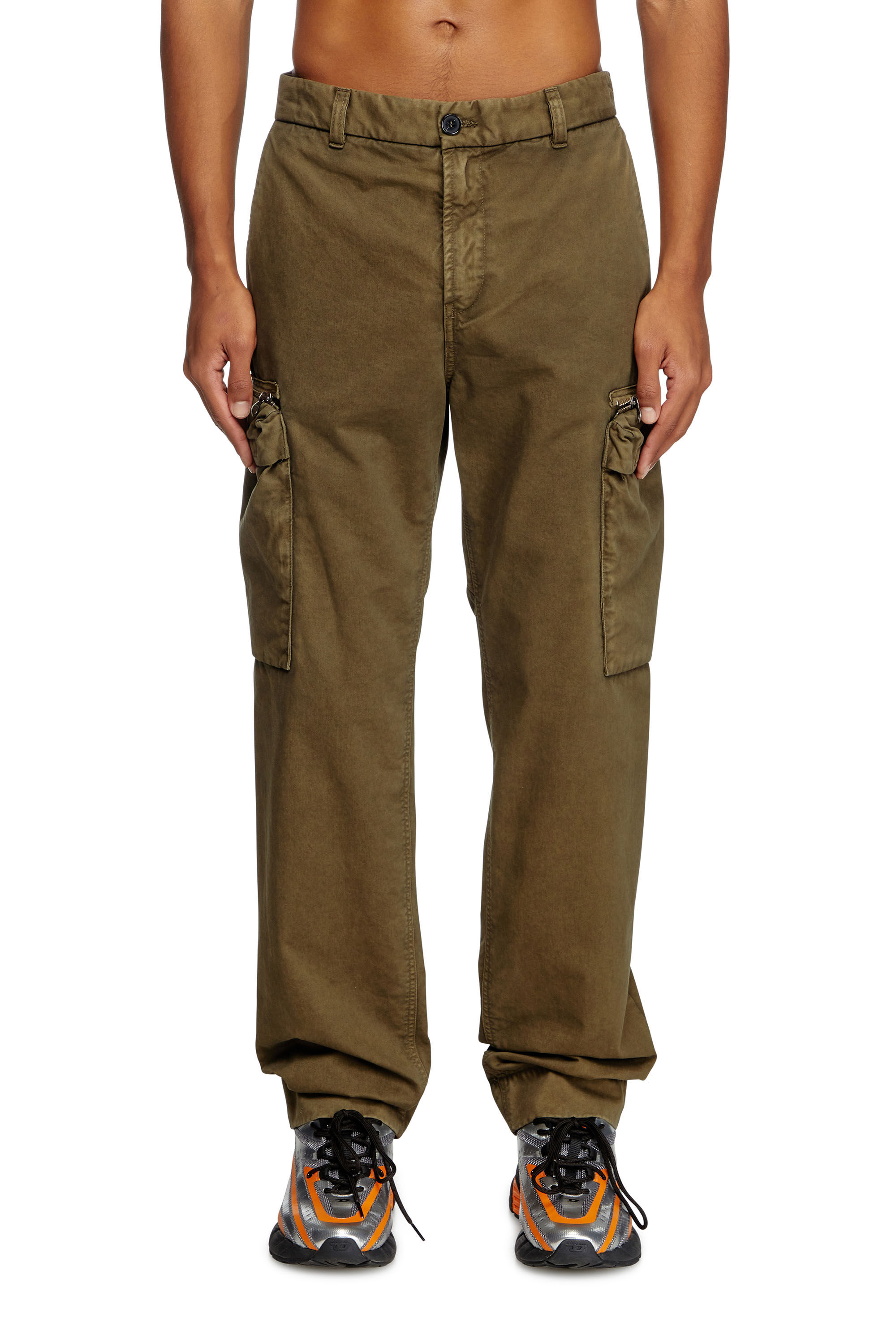 Diesel - P-YE, Pantalon en sergé de peau de pêche délavée Homme in Vert - 3