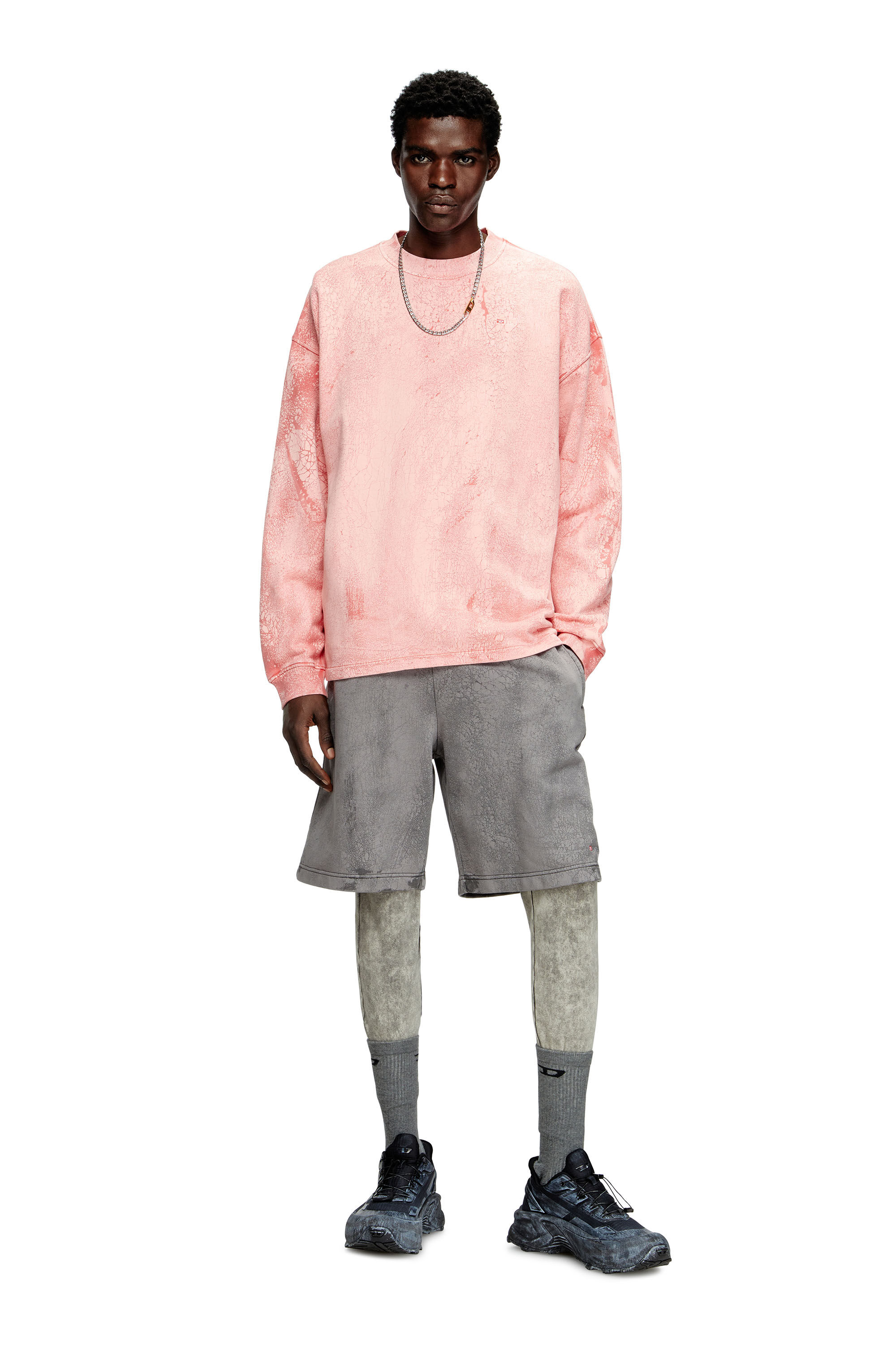 Diesel - S-BAXT-T1, Sweat-shirt effet craquelé avec micro logo Homme in Rose - 1