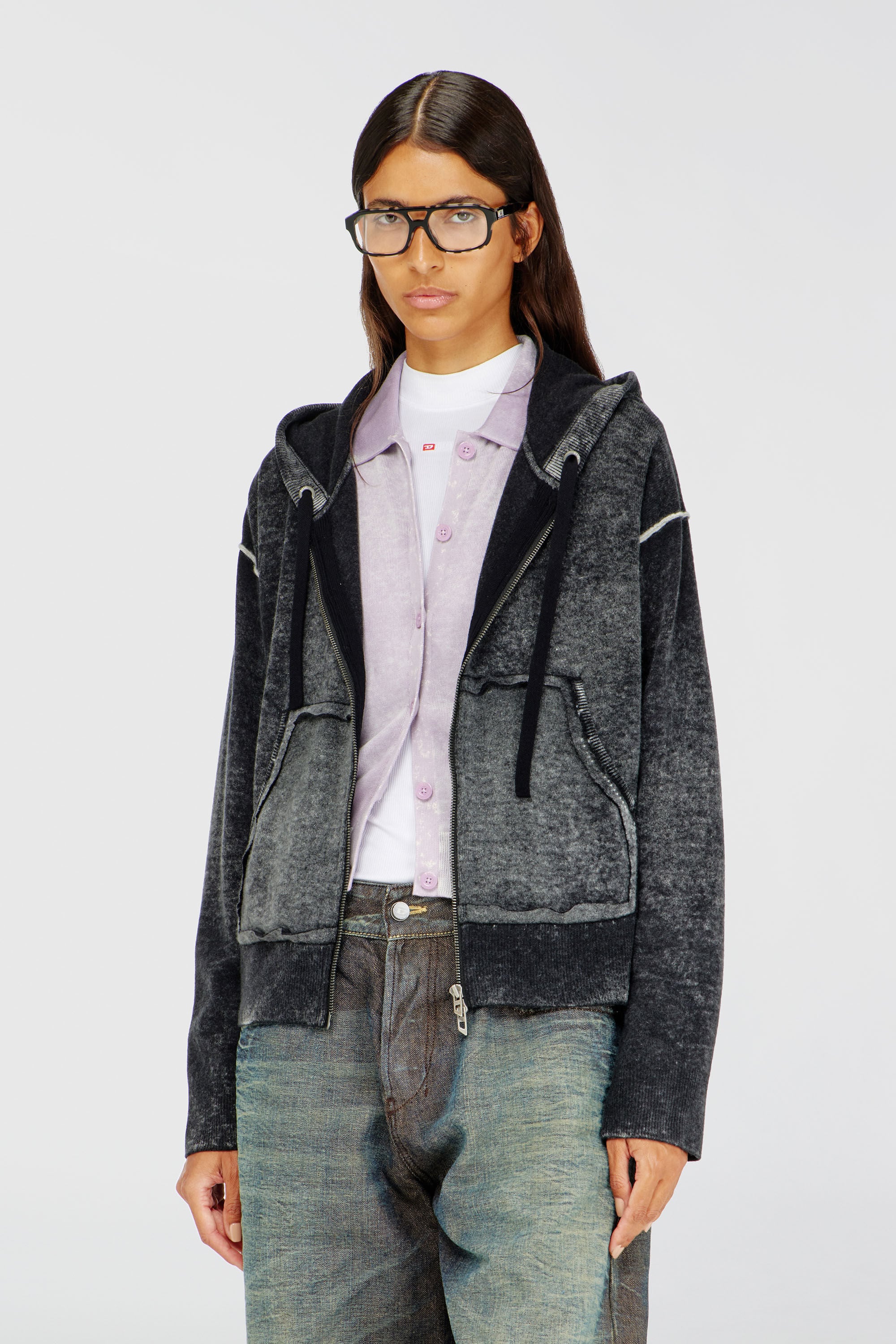 Diesel - M-HERMINE, Cardigan &agrave; capuche &agrave; imprim&eacute; invers&eacute; en laine Femme in Polychrome - 3