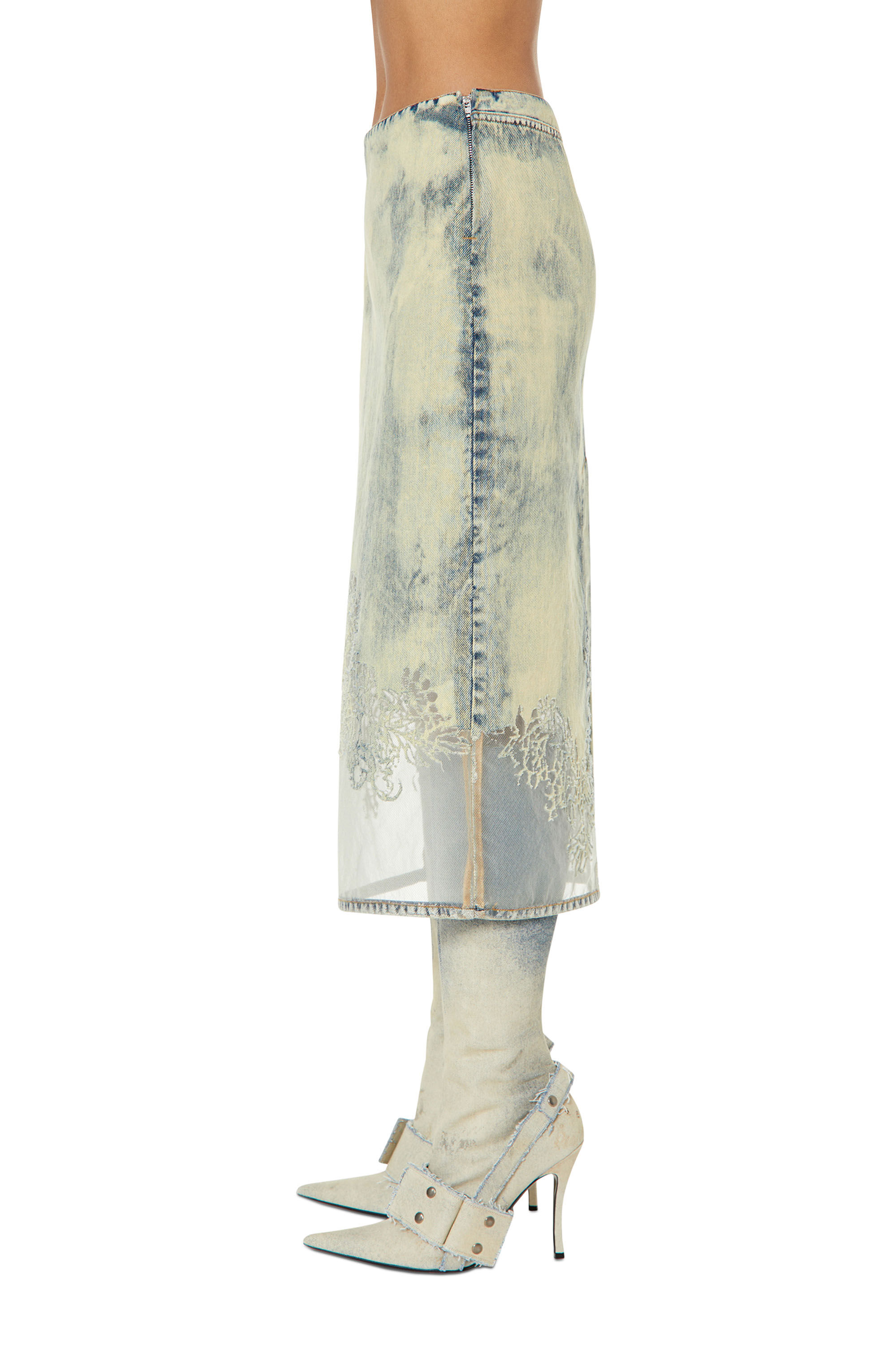 Diesel - DE-PRA-FSC, Jupe midi en dentelle denim Femme in Bleu - 5