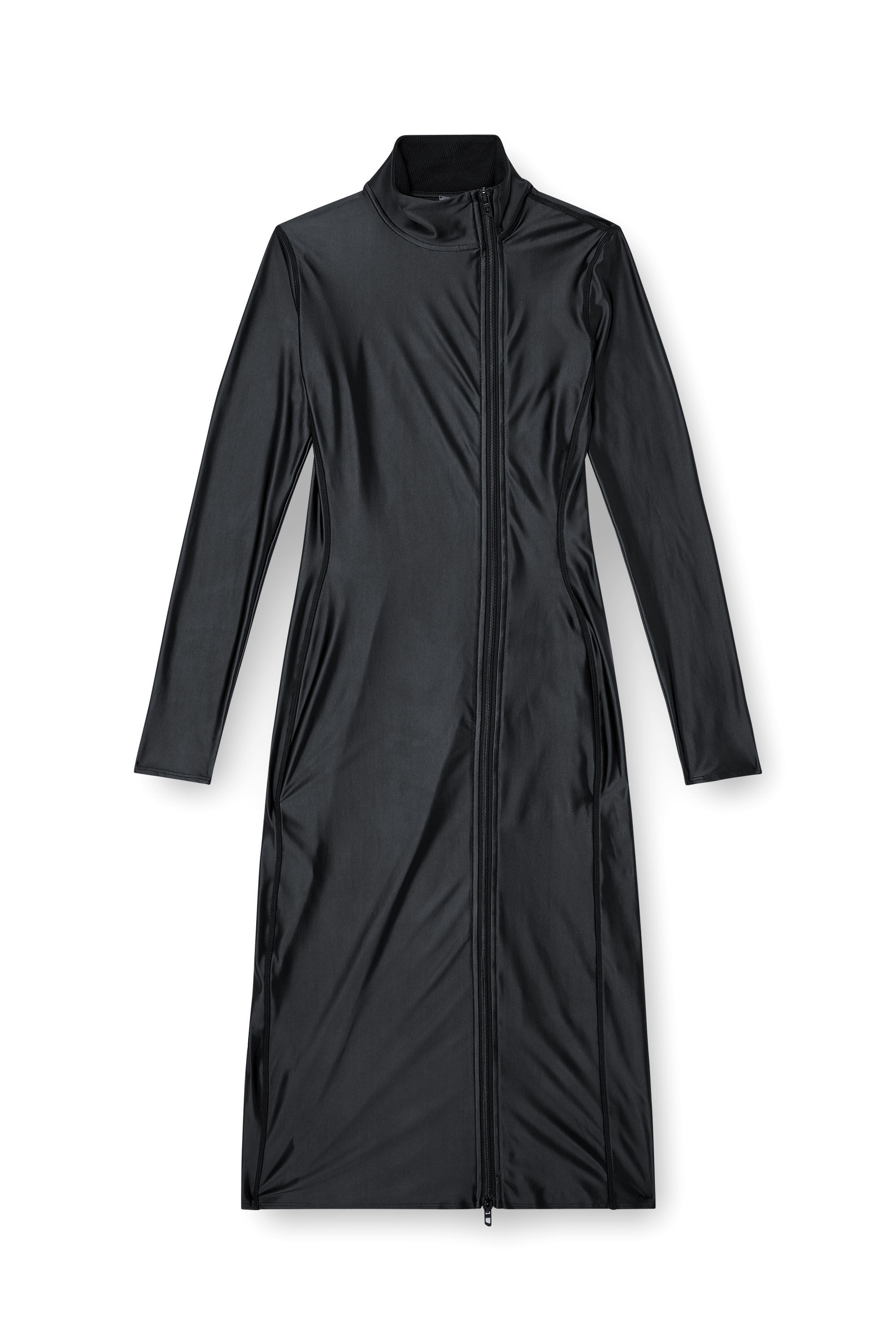 Diesel - D-SILVER, Robe midi à manches longues et col montant avec finition en chintz Femme in Noir - 2