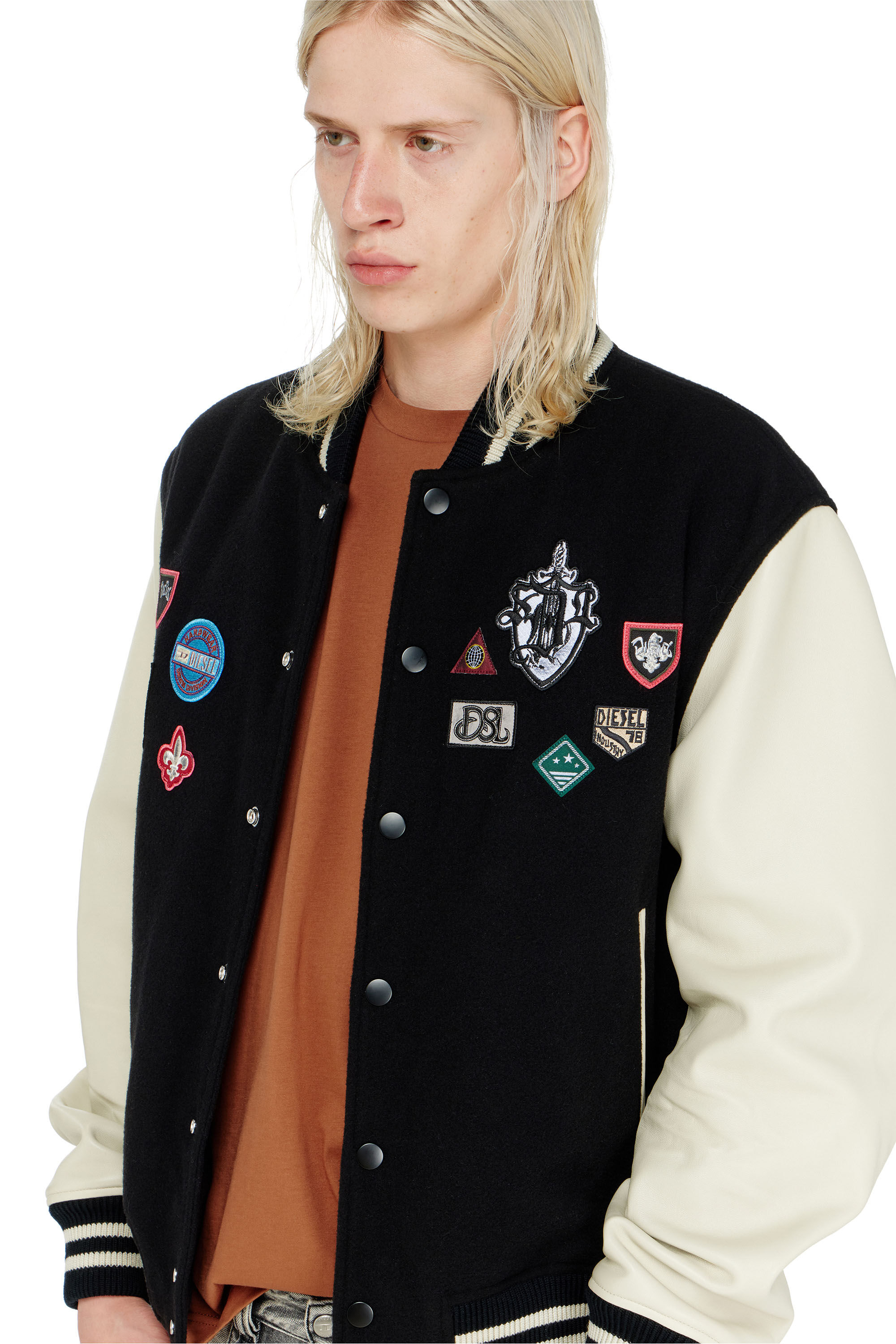 Diesel - L-ARRY-PATCH, Blouson en laine et cuir avec patchs Homme in Polychrome - 6