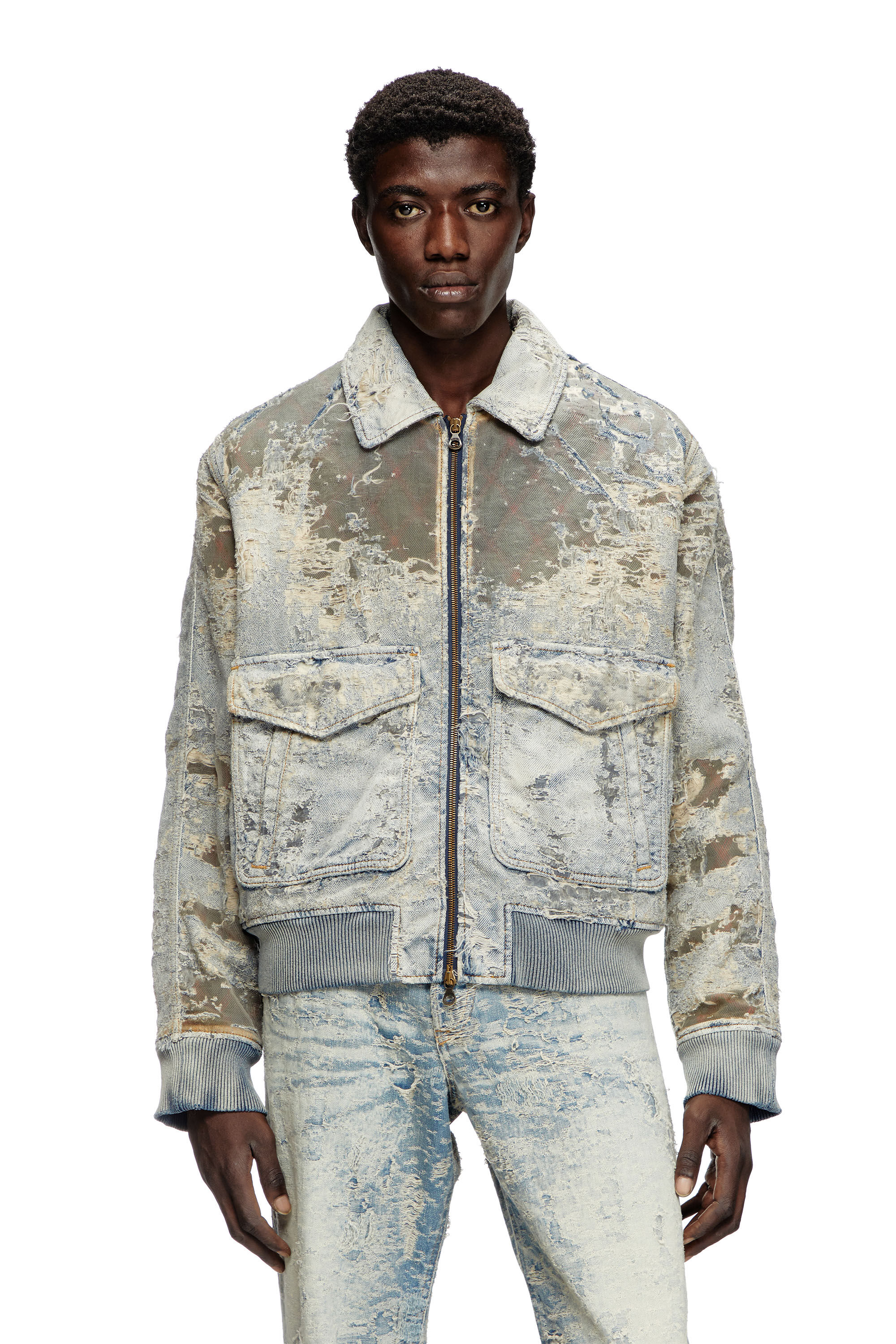 Diesel - D-MUDDY-FSF, Veste bomber en denim dévoré Homme in Bleu - 3