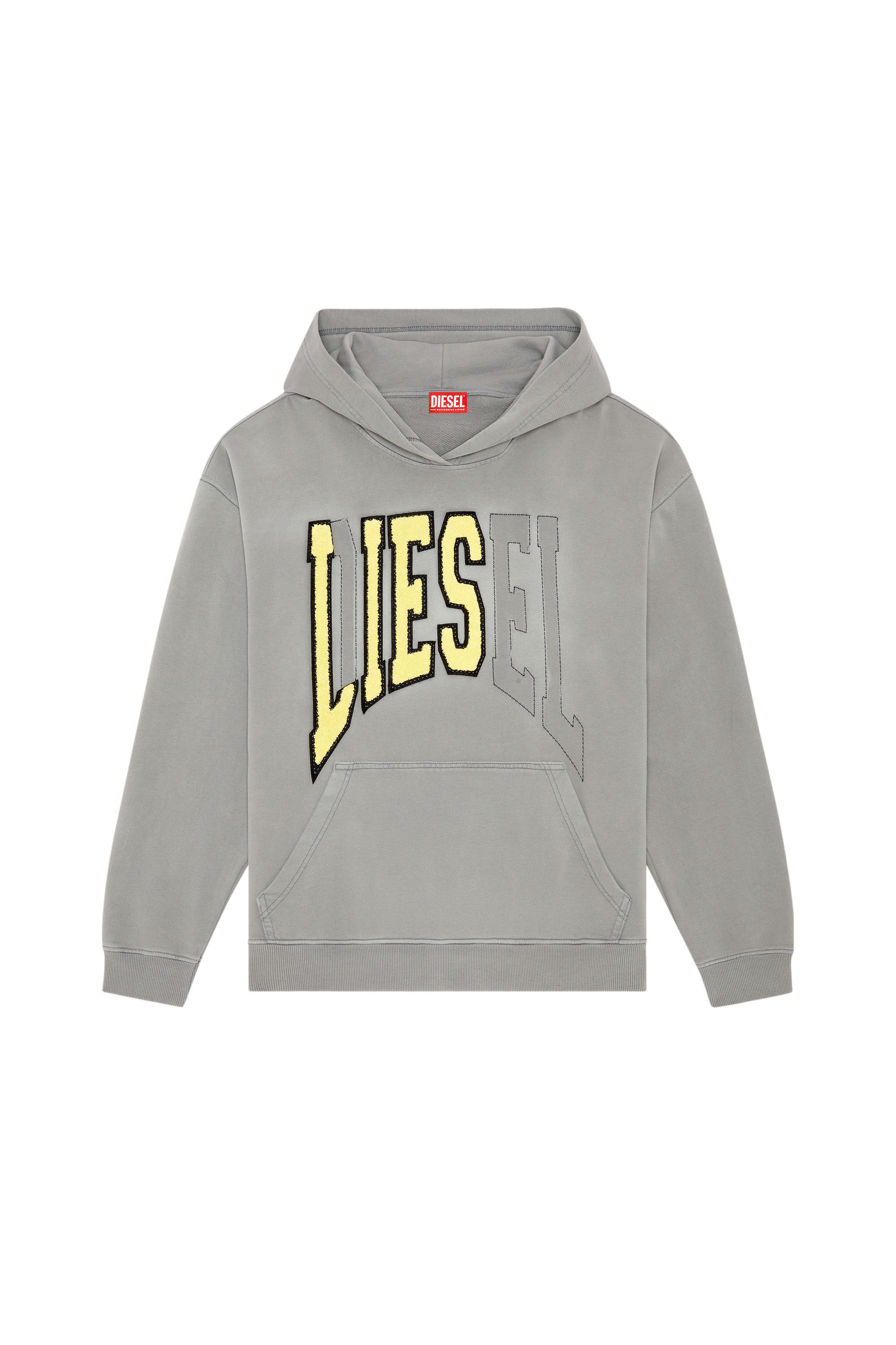 Diesel - S-BOXT-HOOD, Man's College hoodie with LIES patches in Grey - 2