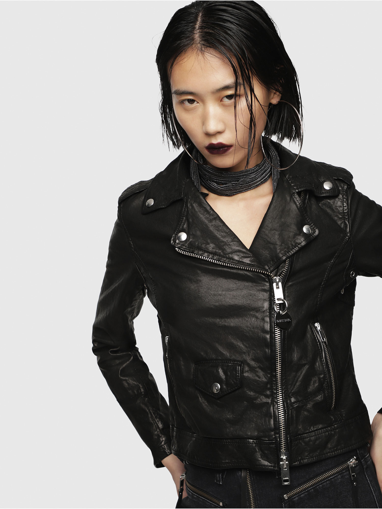 L-SERY Femme: Veste de motard en cuir avec effet vieilli | Diesel