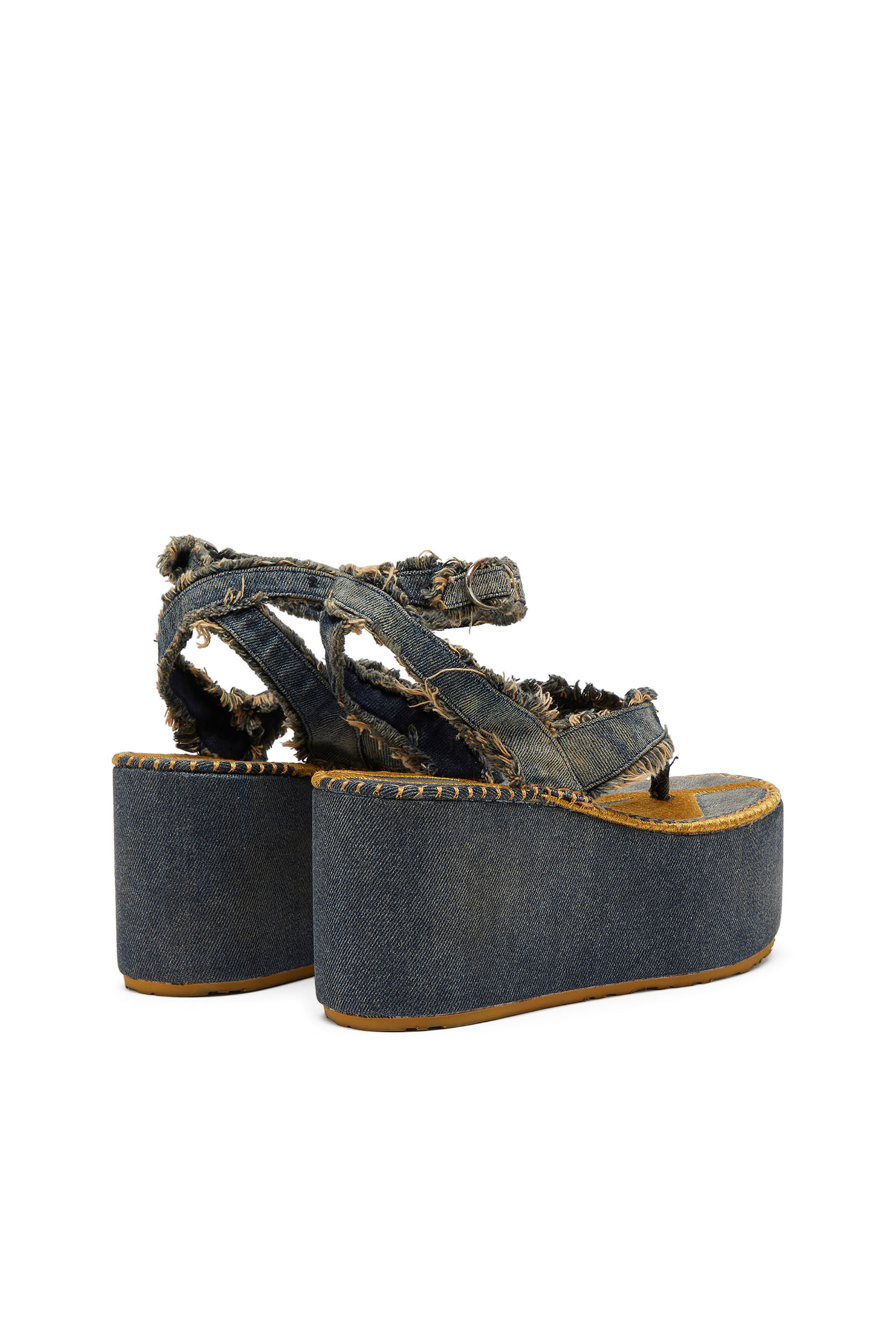 Diesel - SA-NIKOLA SANDAL, Sa-Nikola - Sandale en denim avec d&eacute;tails effiloch&eacute;s Femme in Bleu - 3