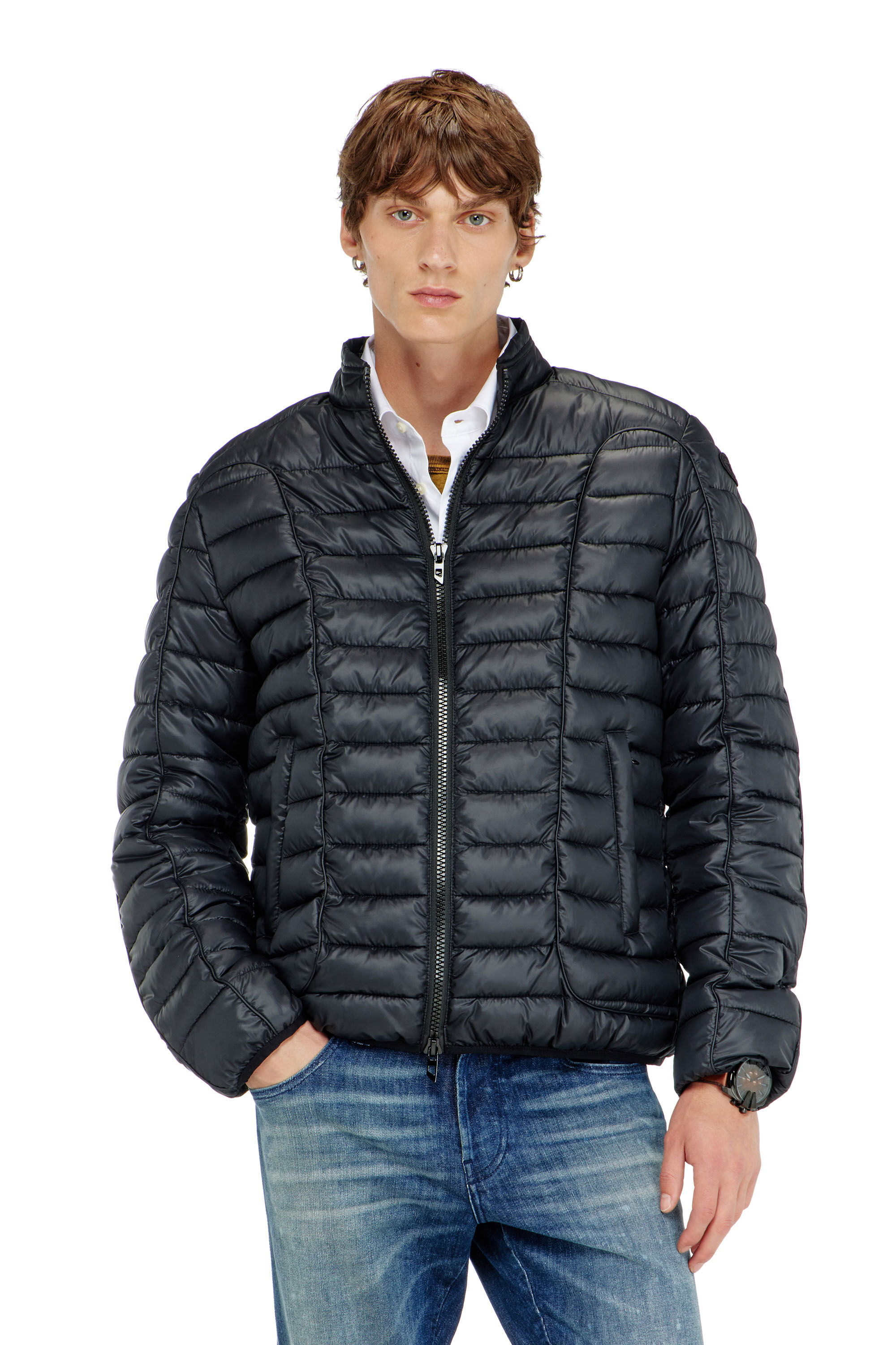 Diesel - W-PILOT-WRD, Blouson matelass&eacute; style biker avec passepoil ton sur ton Homme in Noir - 3