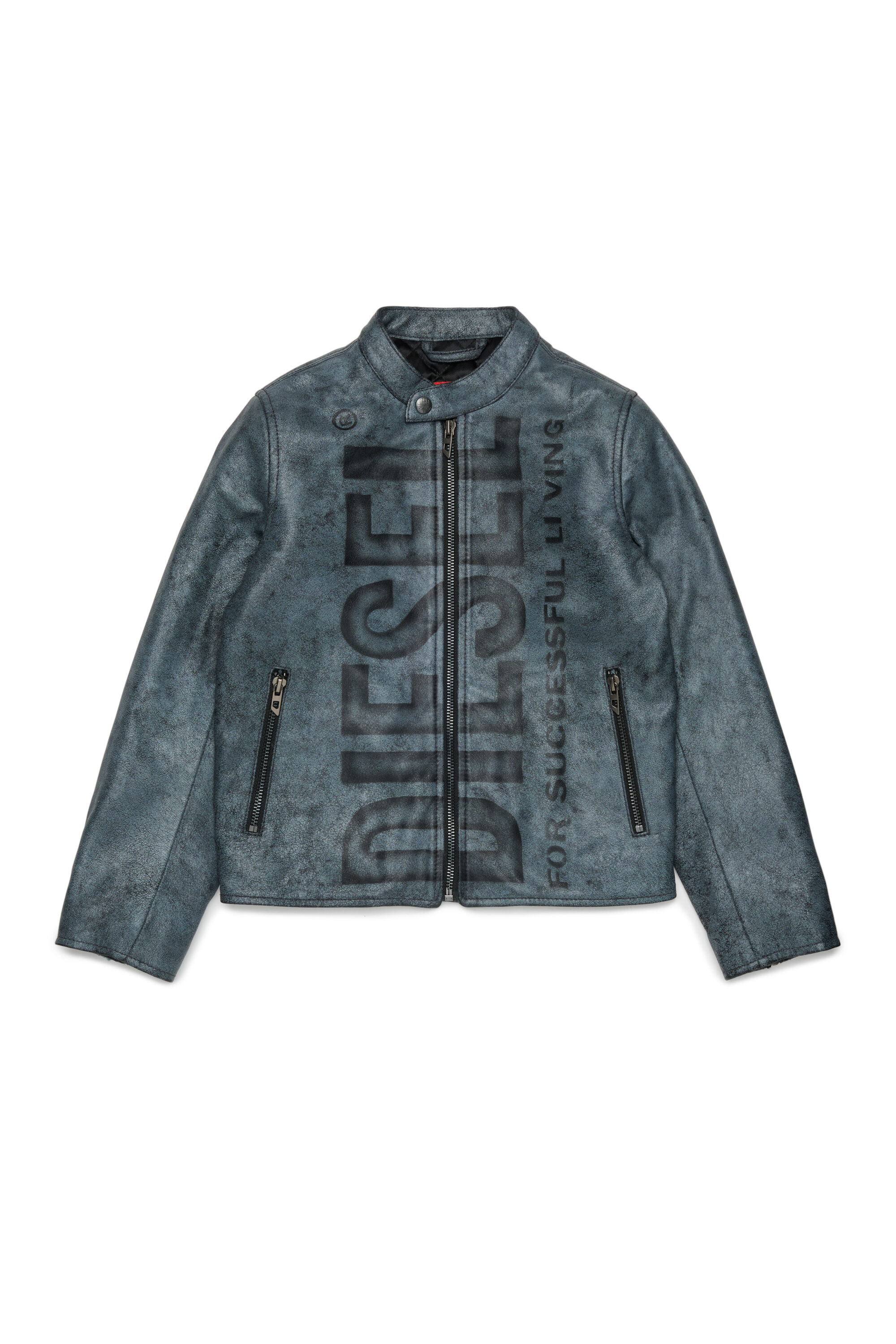 Diesel - JLEVERT, Veste biker en cuir avec maxi logo Homme in Noir - 1