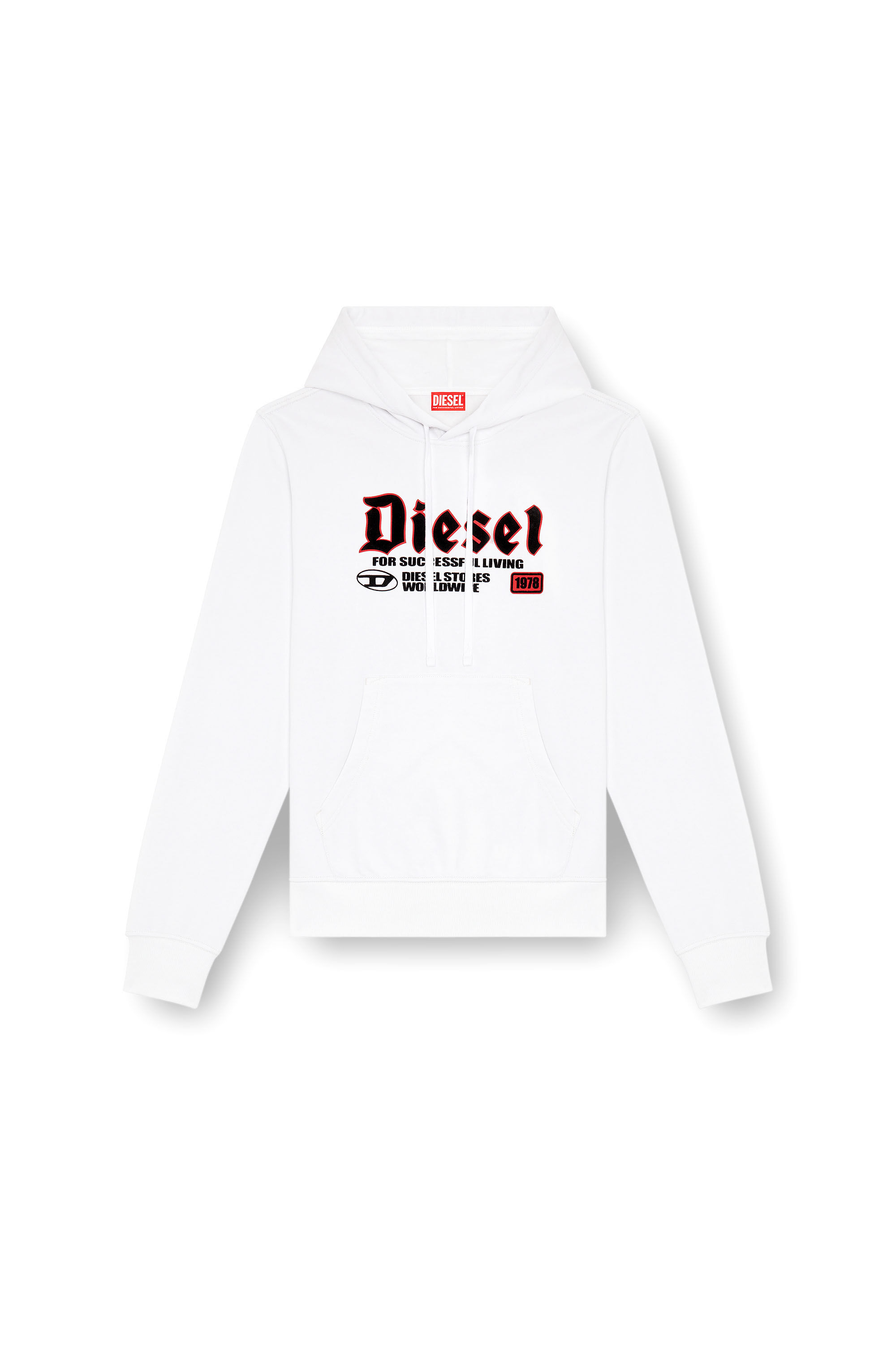 Sweat shirt a capuche avec logo floque Homme Blanc Diesel