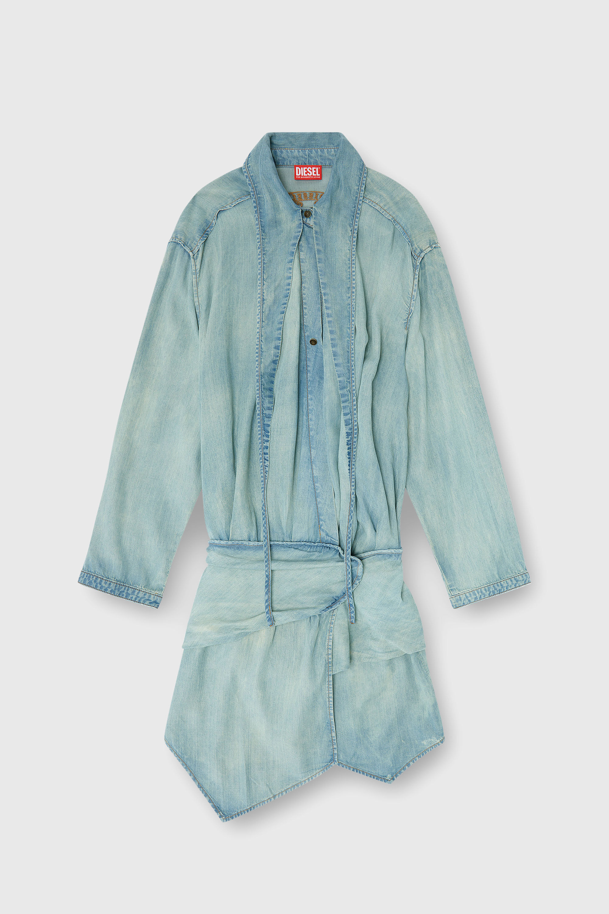 Diesel - DE-TILORA-S, Robe chemise en denim oversized drap&eacute;e Femme in Bleu - 2