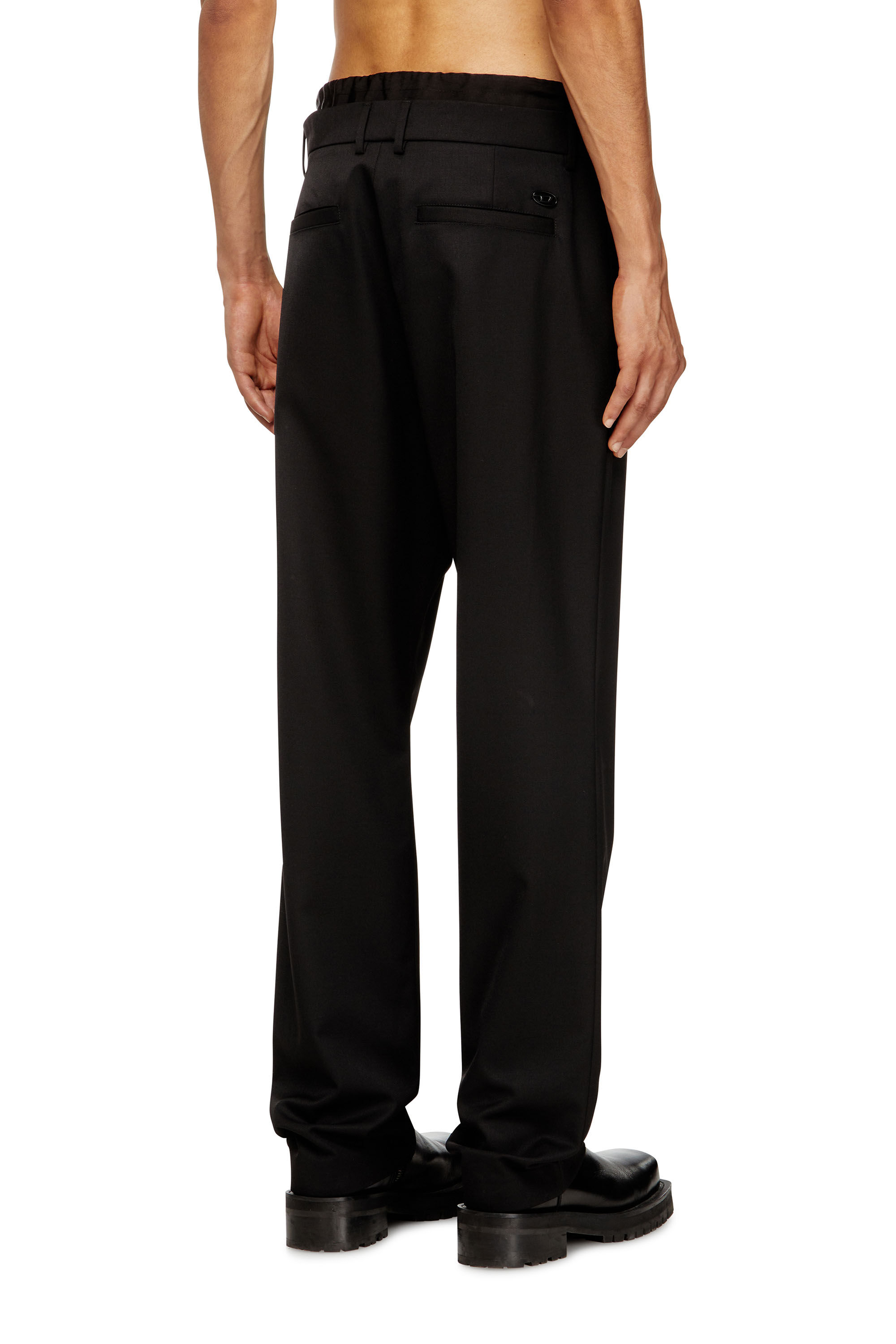 Diesel - P-OWERS, Pantalons en mélange de laine avec ceinture élastique. Homme in Noir - 4
