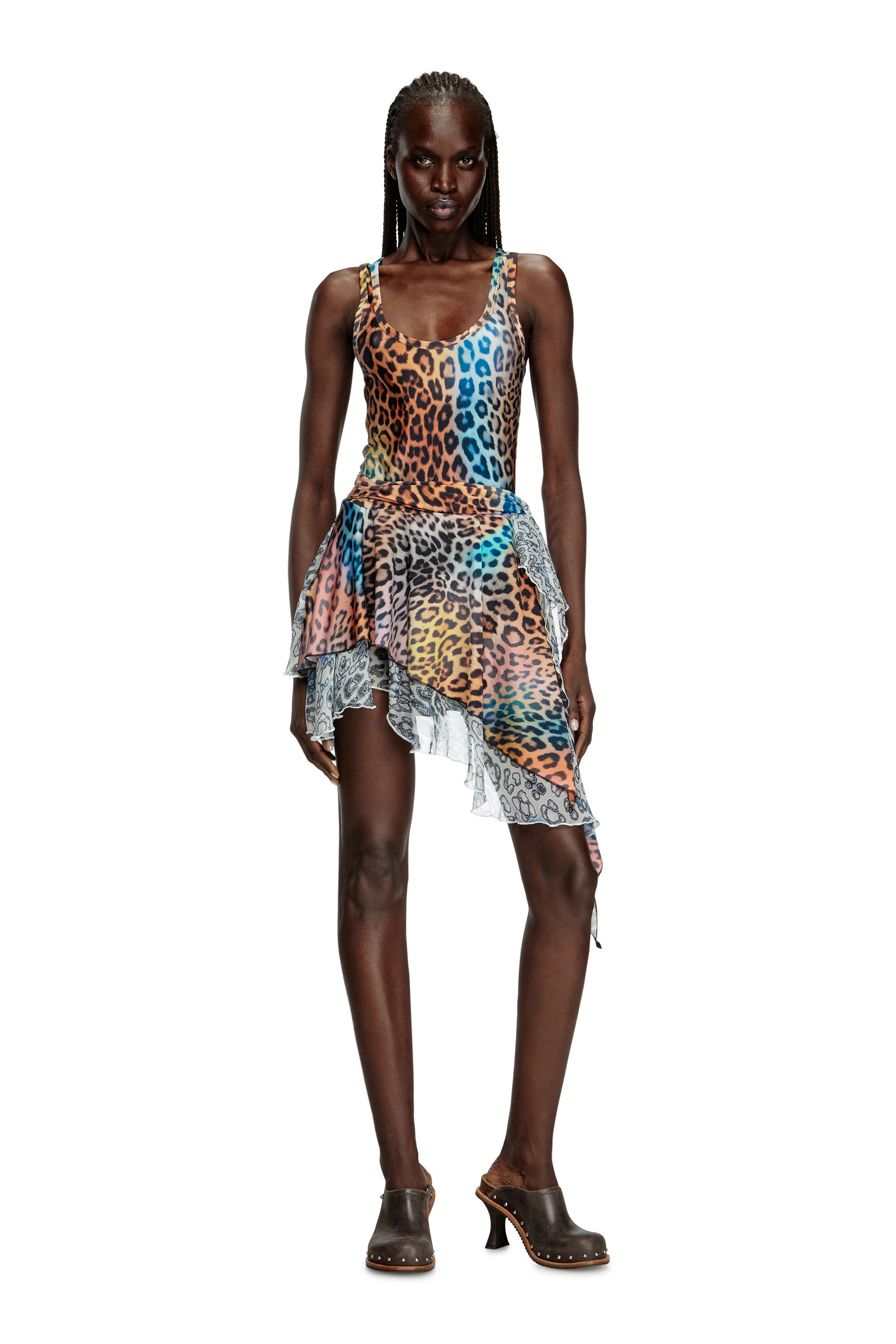 Diesel - D-OPERA-Q1, Robe courte asymétrique avec imprimé léopard Femme in Marron - 1