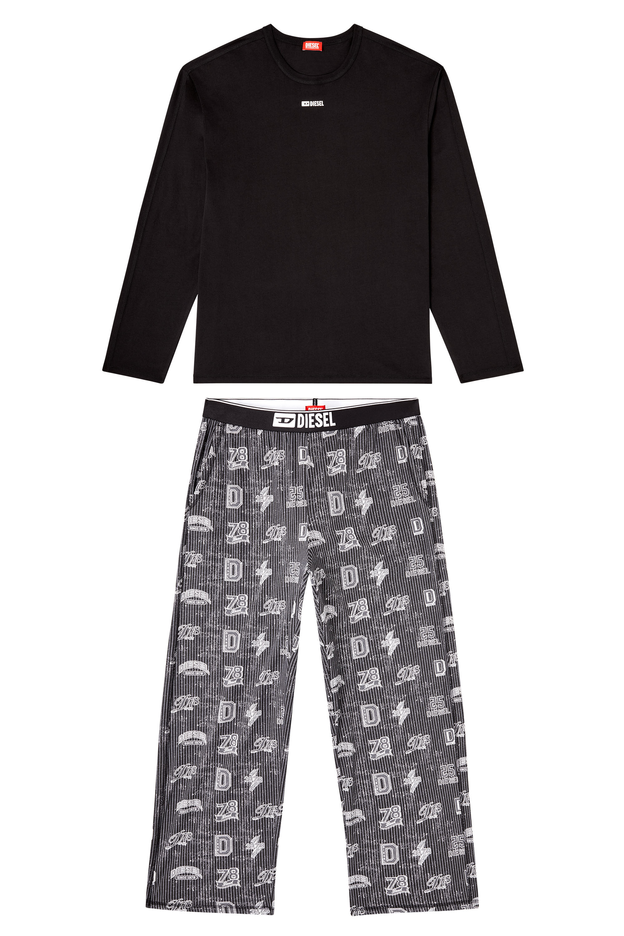 Diesel - SET-NOLAN-D-BOX, Man's Cotton pajama set with logo prints in Black/Grey - 2
