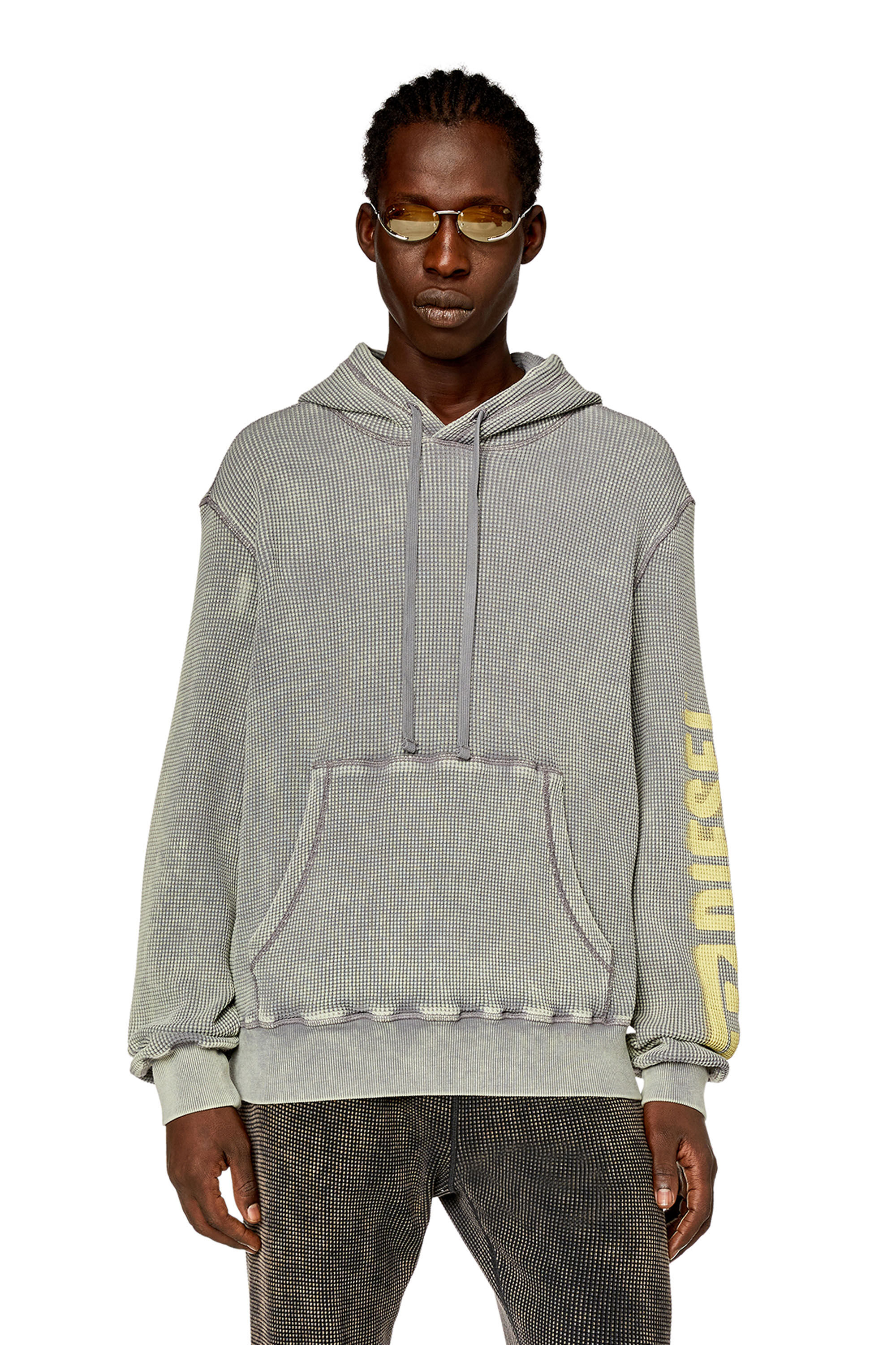 Diesel - S-GINAFY-HOOD, Sweat-shirt à capuche en jersey macro-gaufré Homme in Gris - 3