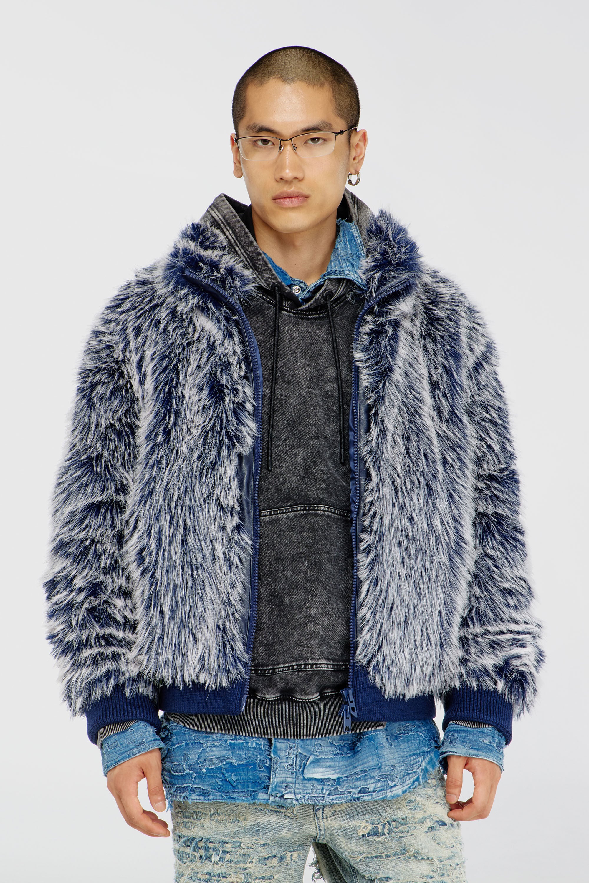 Diesel - W-VICTOR, Veste d'hiver shaggy Homme in Bleu - 3