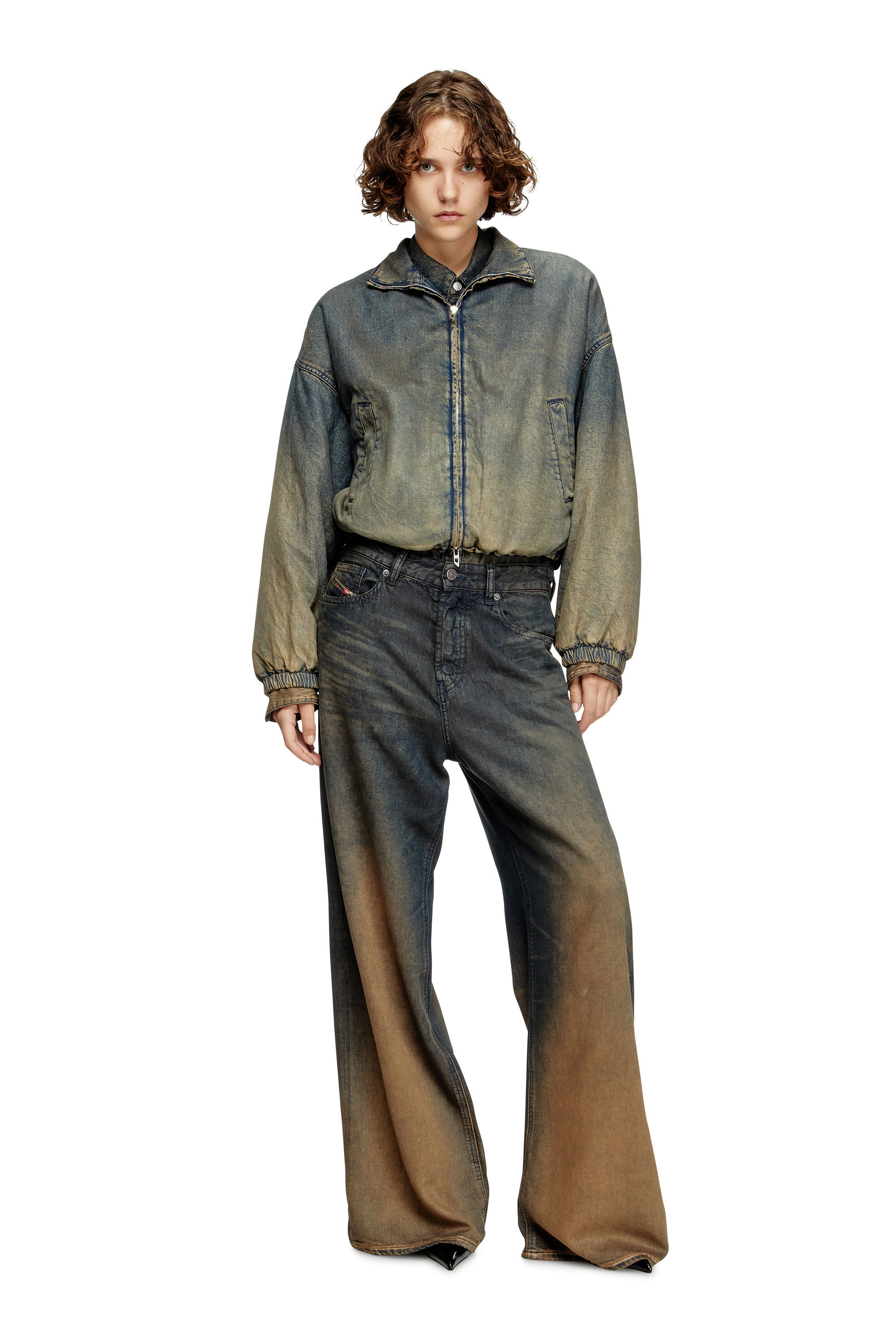 Diesel - DE-FLOWER-S, Veste zippée en denim fluide nuancé Femme in Bleu - 1