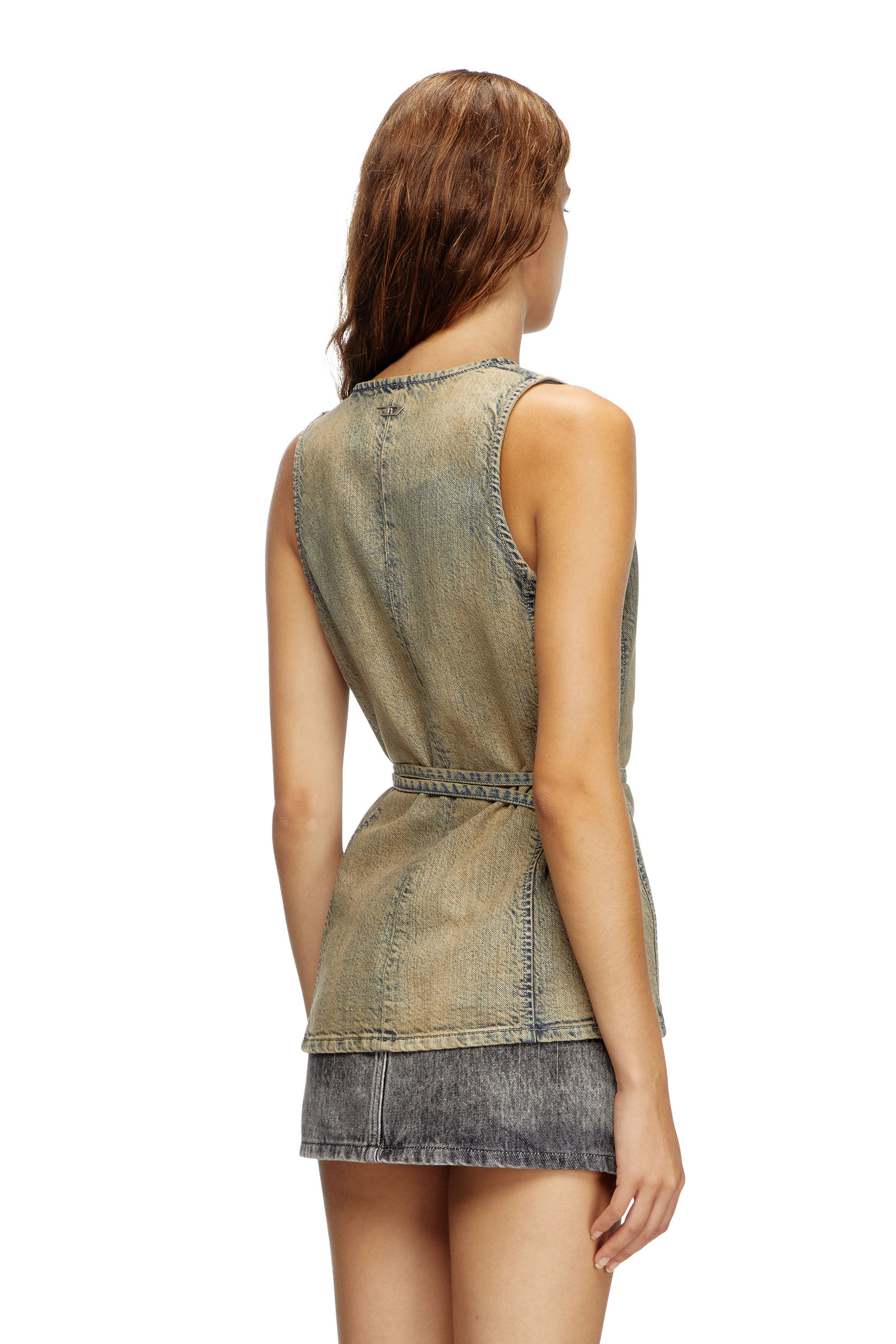 Diesel - DE-VERN, Top portefeuille en denim brossé doré Femme in Bleu - 4