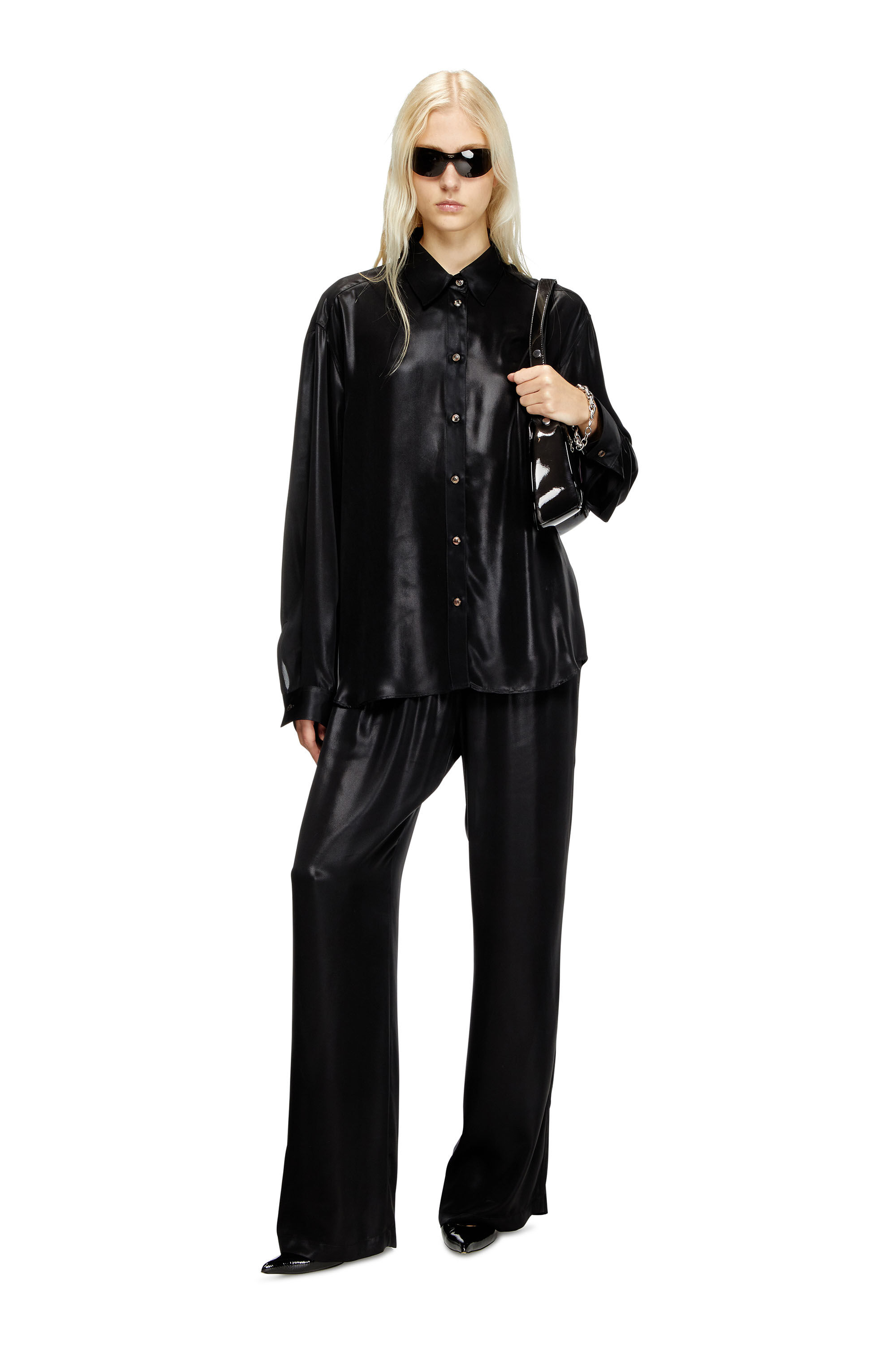 Diesel - P-DREYER-C-WN-Q1, Pantalon de survêtement en satin Femme in Noir - 1