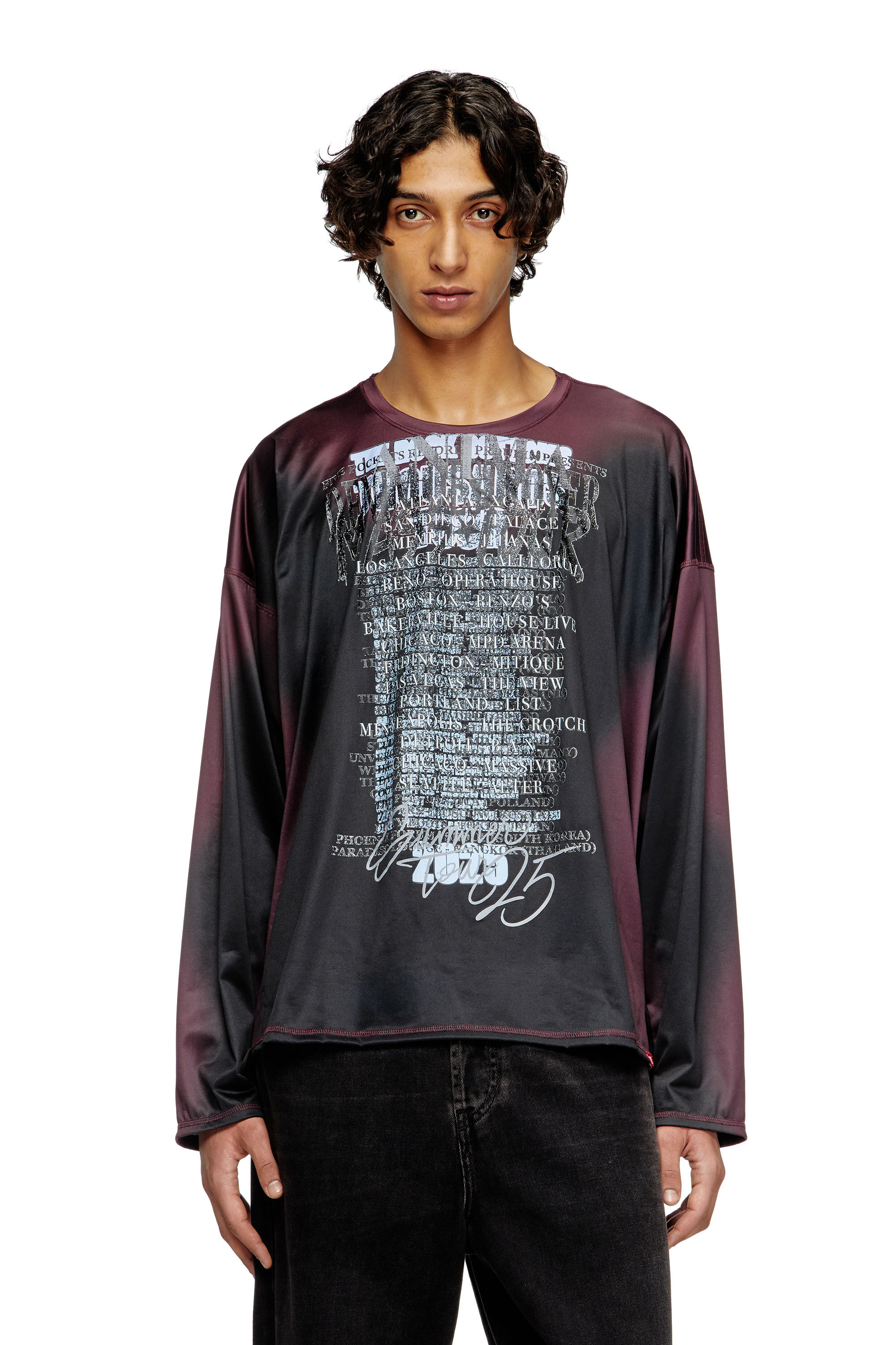 Diesel - T-OLAVI-AA, T-shirt en jersey technique à manches longues avec imprimé paroles Mixte in Polychrome - 3