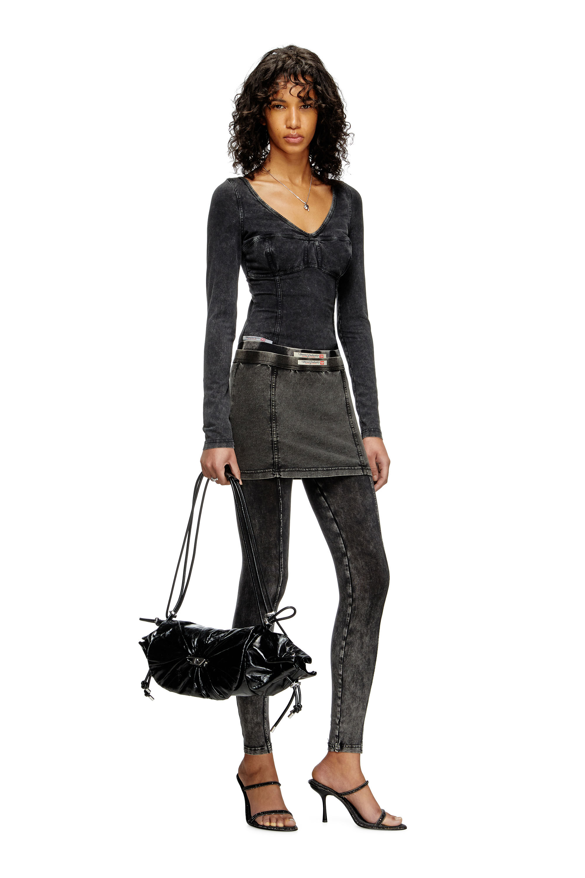 Diesel - T-ELIN, Top à manches longues à effet denim Femme in Noir - 1