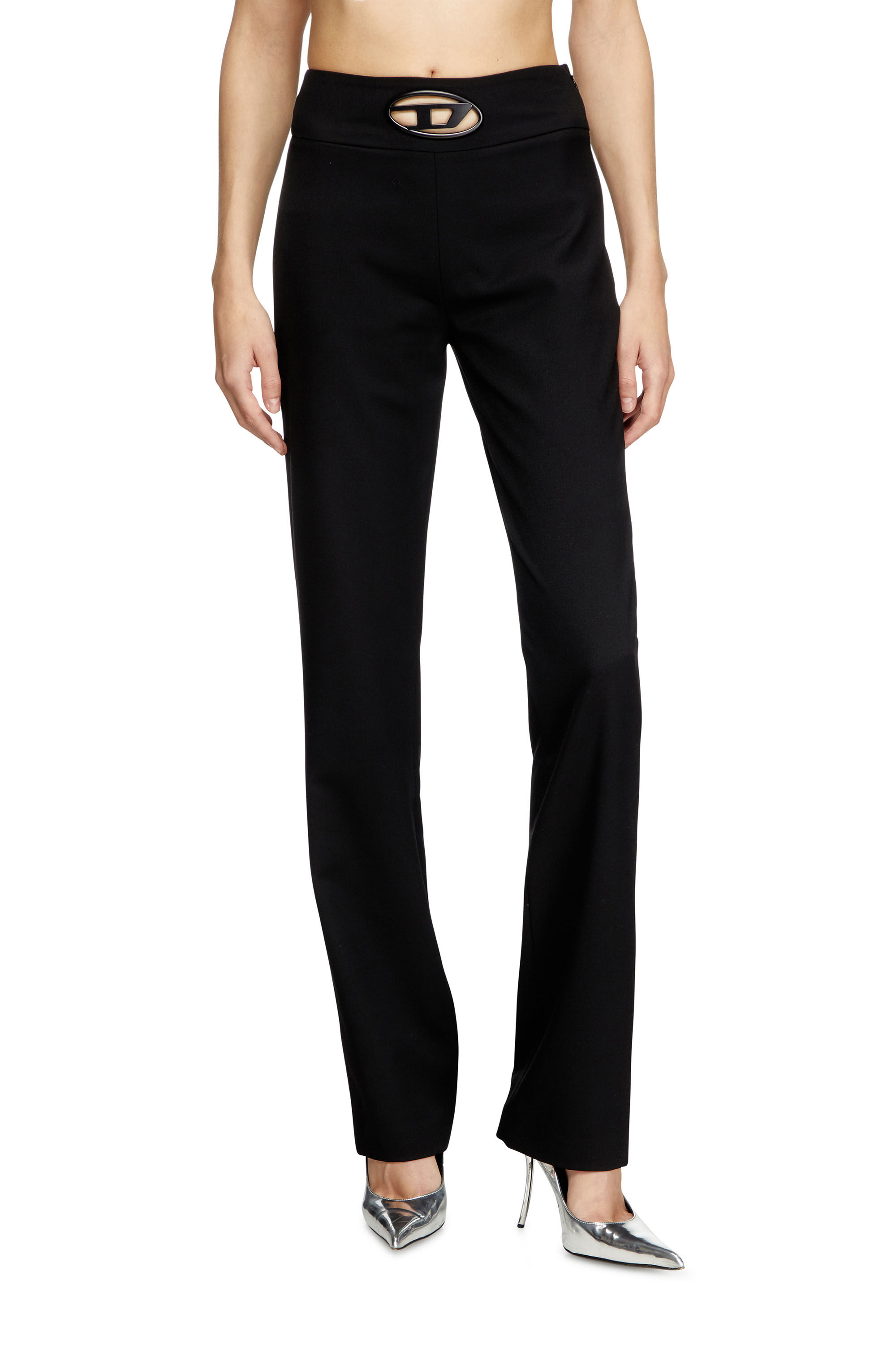 Diesel - P-ERSY, Pantalon à taille haute en sergé de laine Femme in Noir - 3
