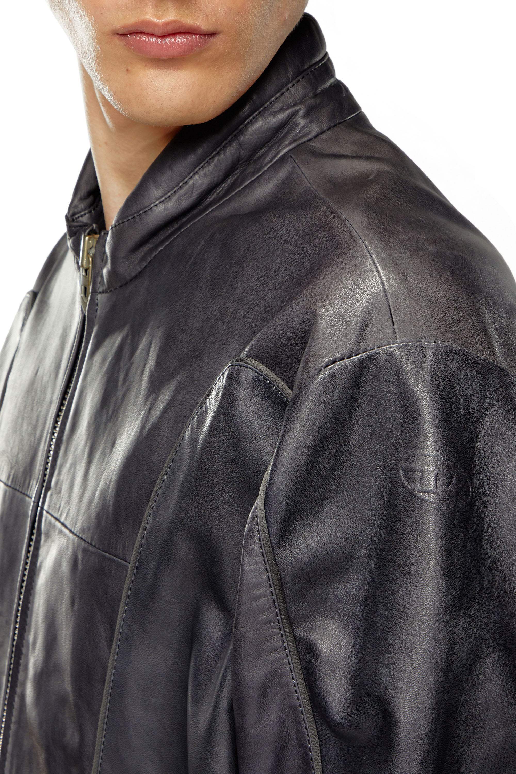 Men's Leather biker jacket with piping | Black | Diesel