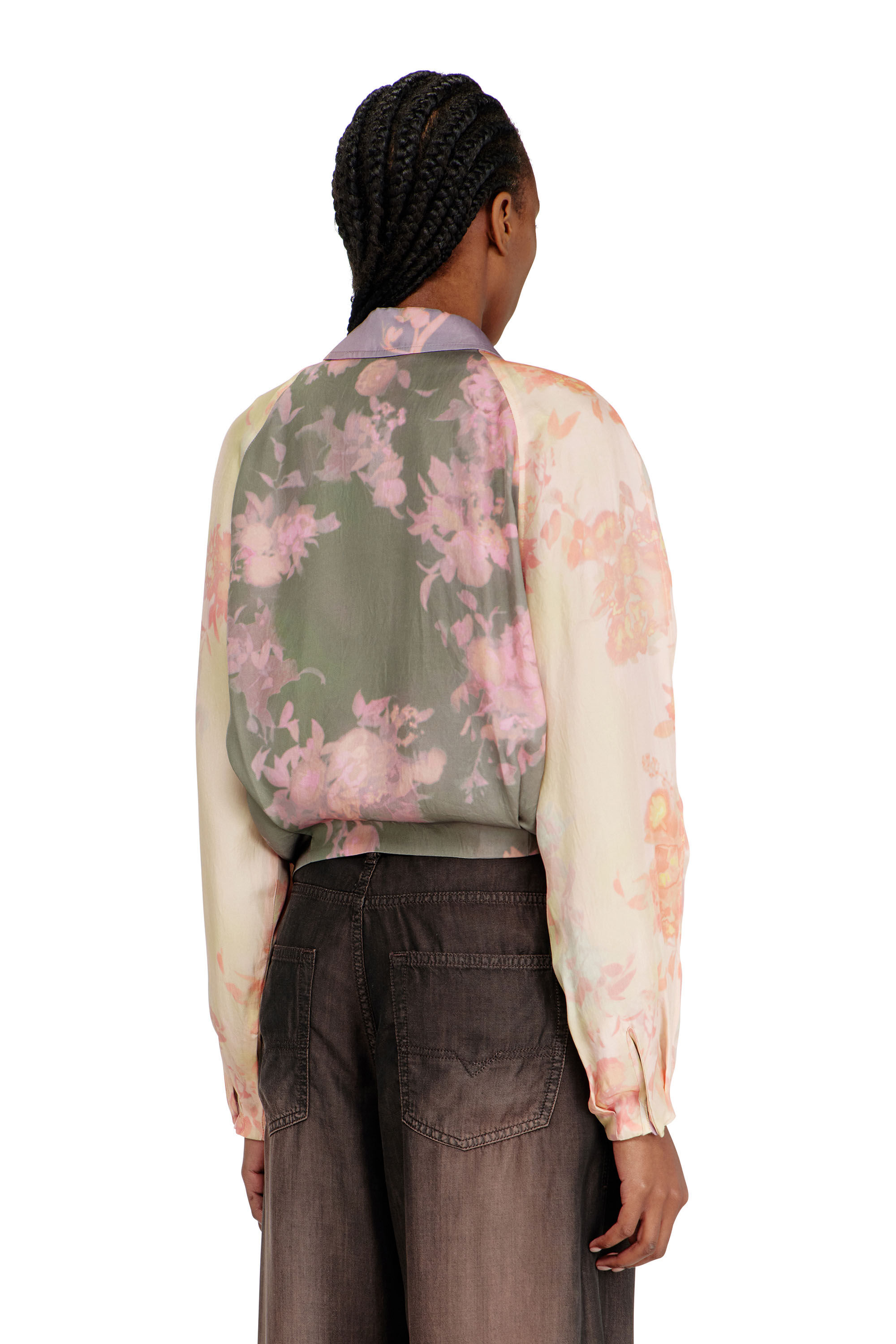 Diesel - G-ALENA, Blouson bomber fleuri en ac&eacute;tate froiss&eacute; Femme in ToBeDefined - 3