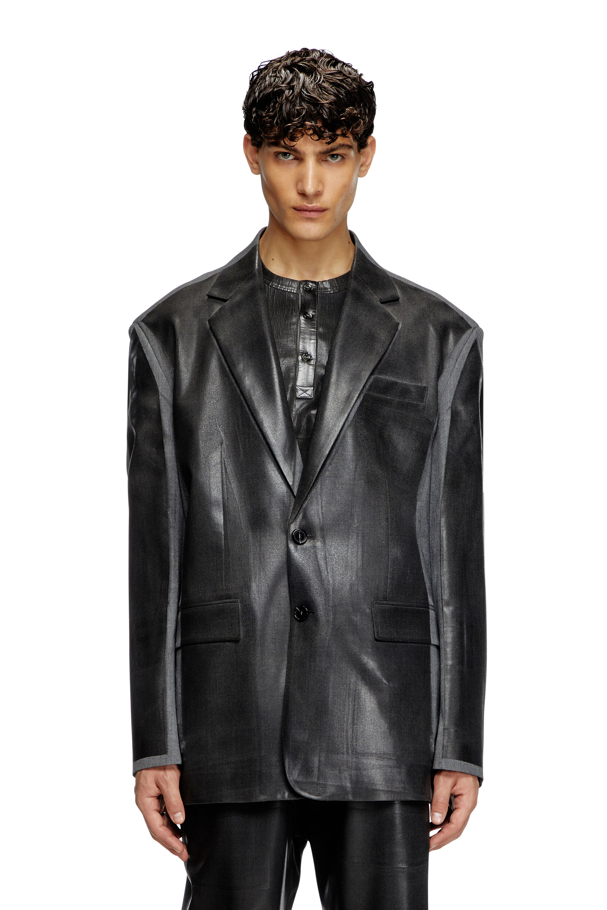 Diesel - J-OVER-DD, Blazer oversize avec devant enduit Mixte in Noir - 3