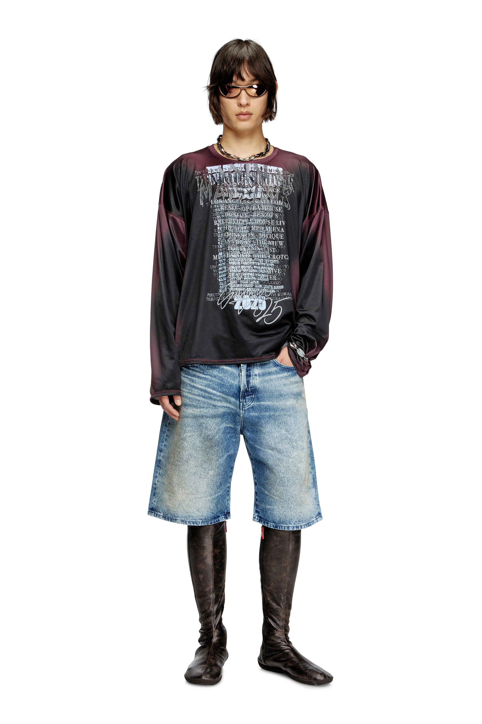 Diesel - D-RIXFORD-S, Short en denim avec imprimé paroles Homme in Bleu - 1