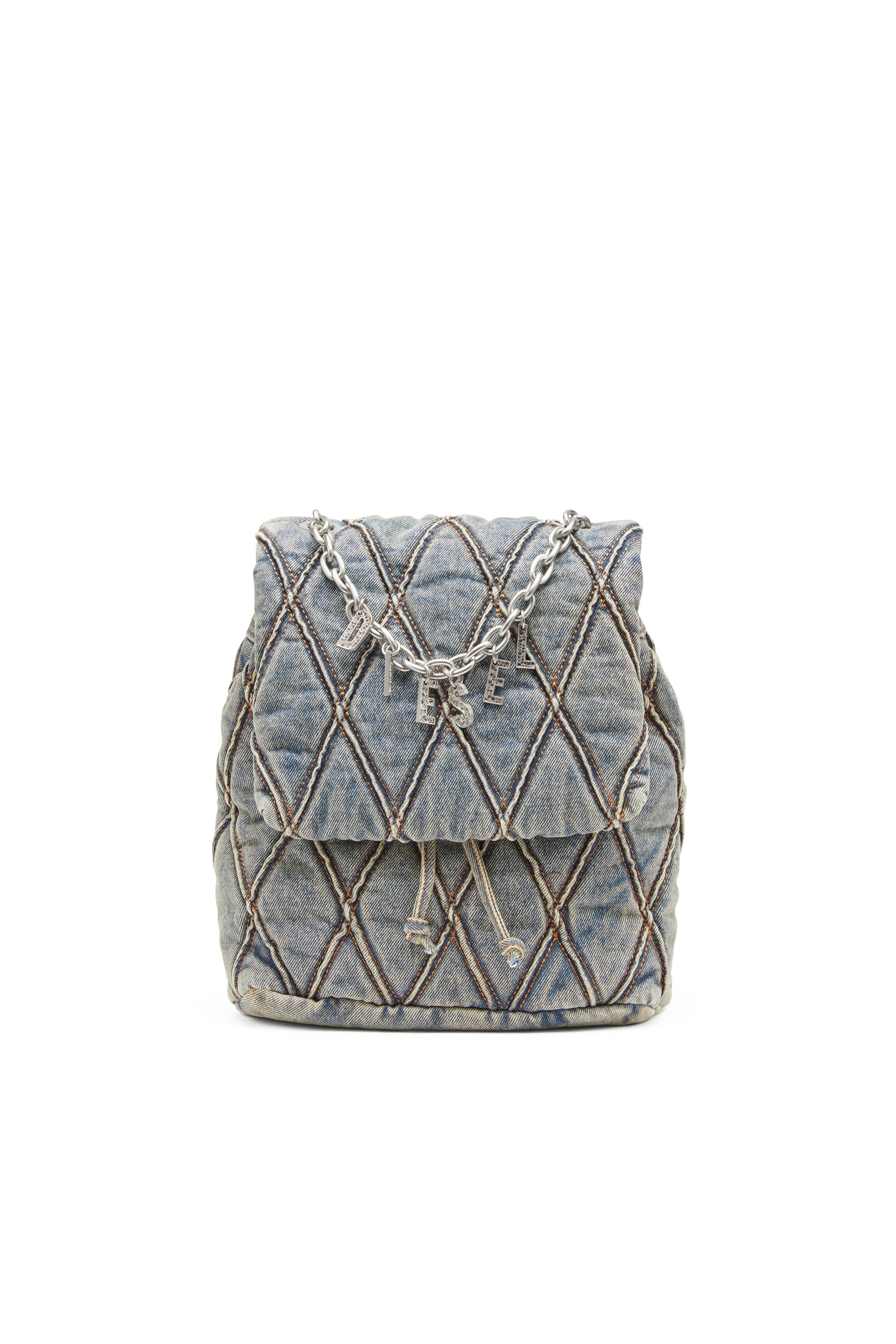 Charm D S Sac a dos en denim matelasse Argyle Femme Bleu Diesel