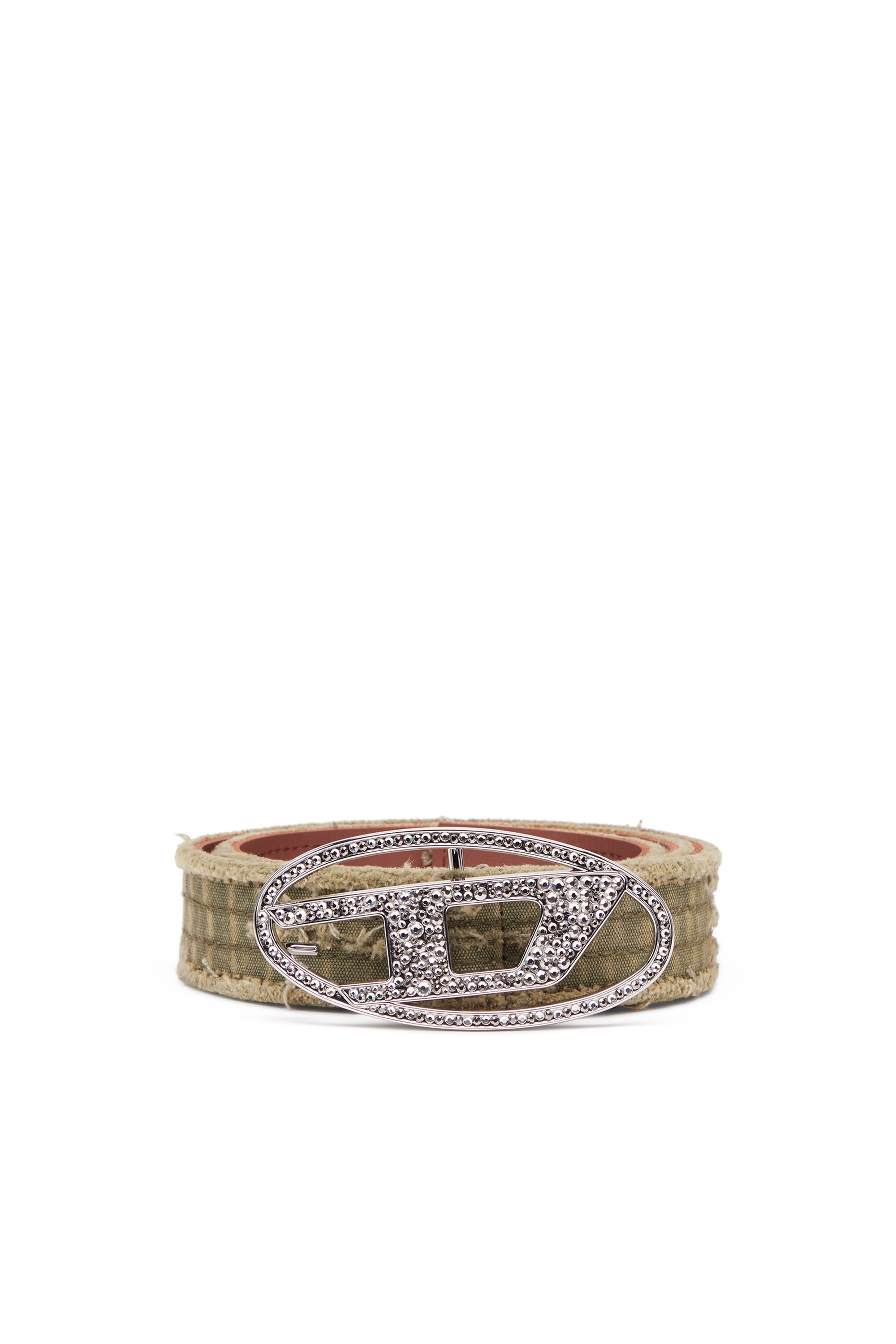 Ceinture en toile et cuir avec cristaux Femme Vert Diesel