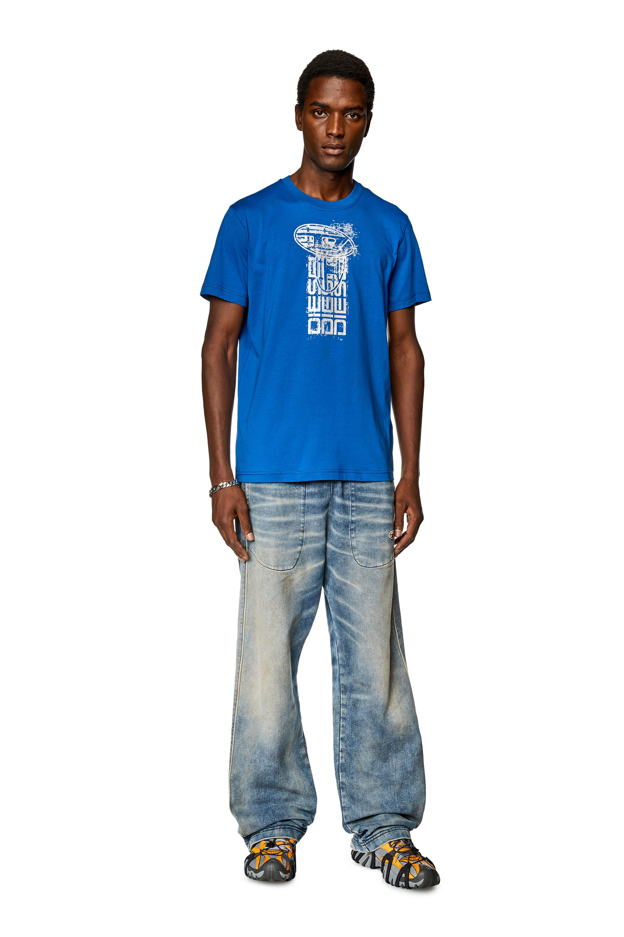Diesel - T-DIEGOR-K68, T-shirt avec logos métallisés Homme in Bleu - 1