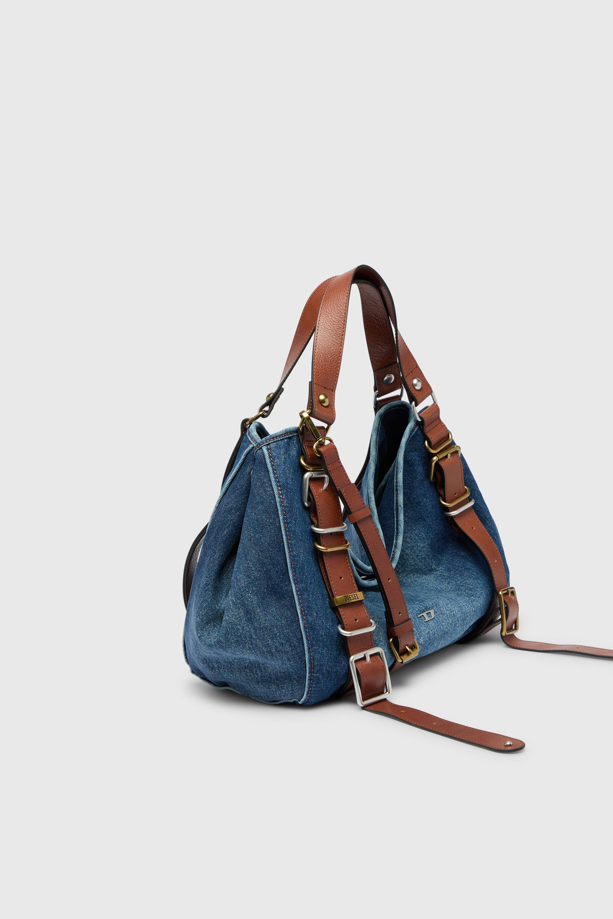 Diesel - D-ONE TOPHANDLE M, D-One-Medium sac &agrave; poign&eacute;e sup&eacute;rieure en denim et cuir Femme in Bleu - 4