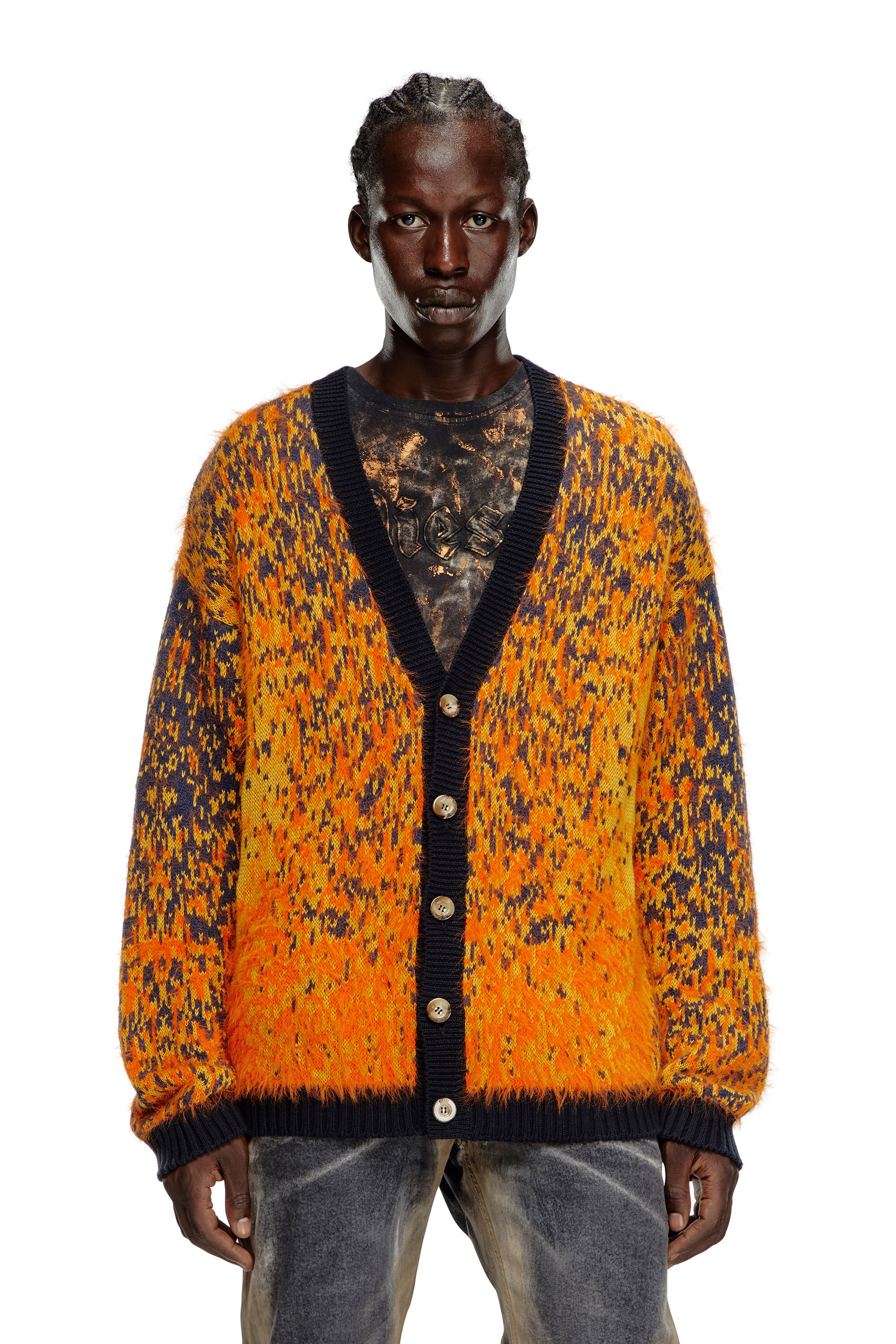 Cardigan duveteux avec motif abstrait Homme Orange Diesel