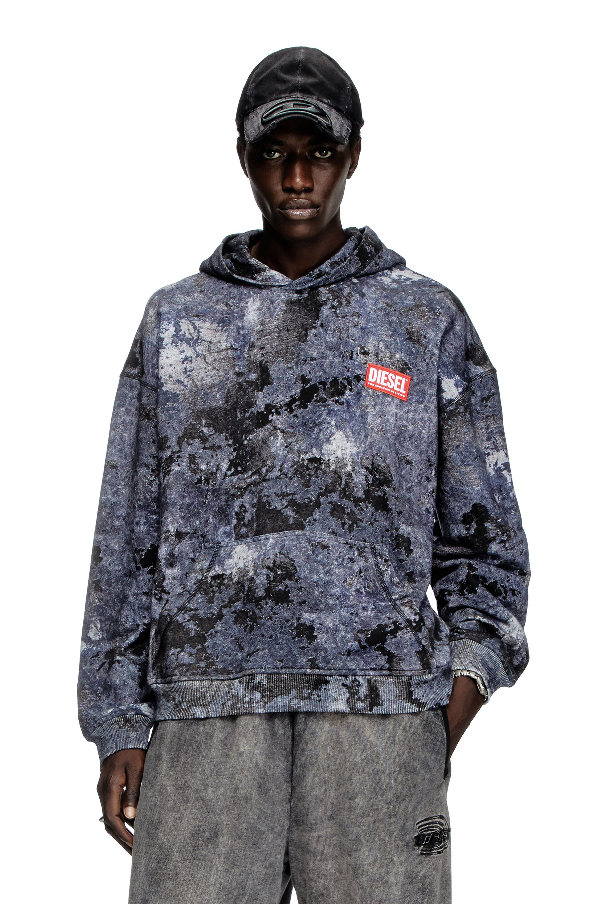 Diesel - S-BOXT-HOOD-R8, Sweat-shirt à capuche dévoré effet marbré Homme in Bleu - 3