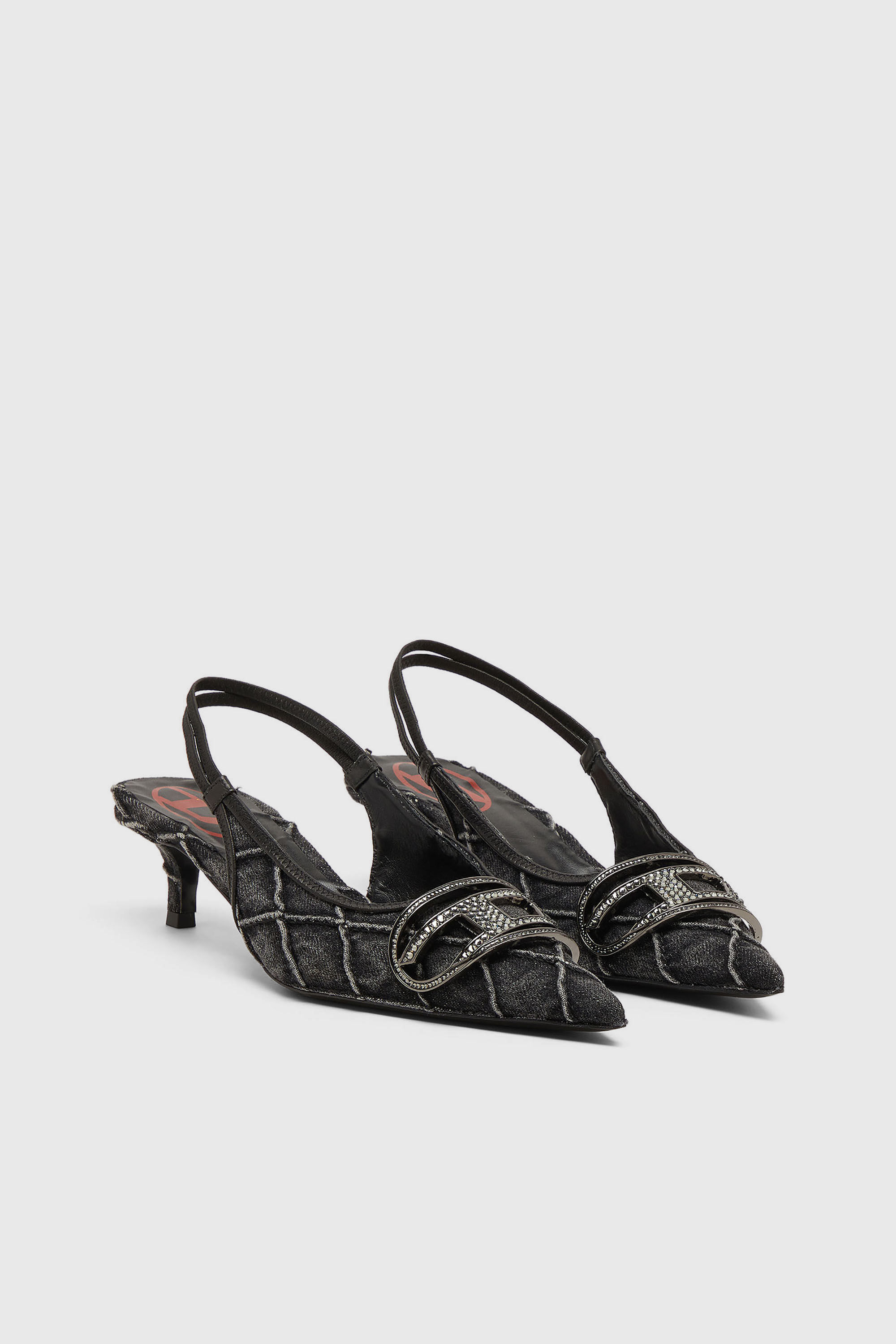 Diesel - D-VENUS SB 40, D-Venus-Crystal-logo escarpins slingback en denim matelass&eacute; Femme in Noir - 2