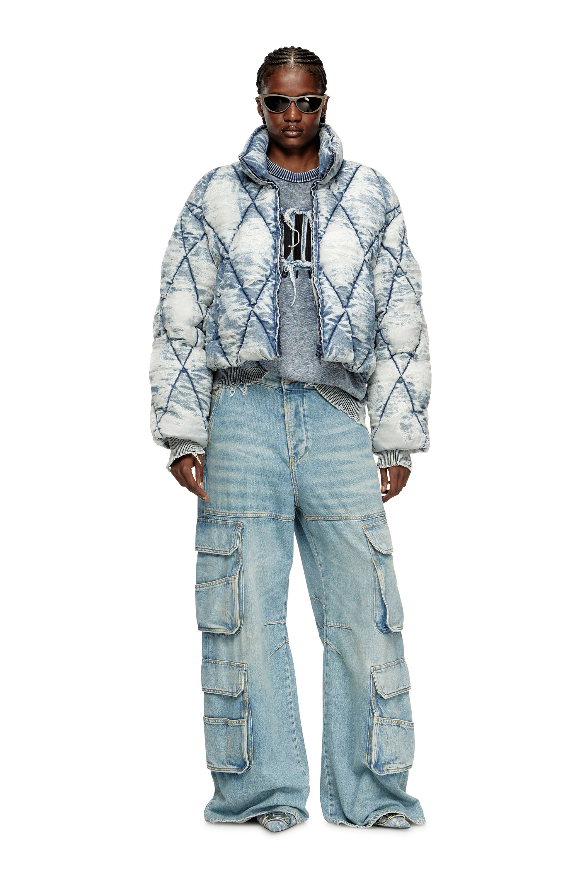 Diesel - W-HISTEL, Doudoune en toile dévorée matelassée en losanges Femme in Bleu - 1
