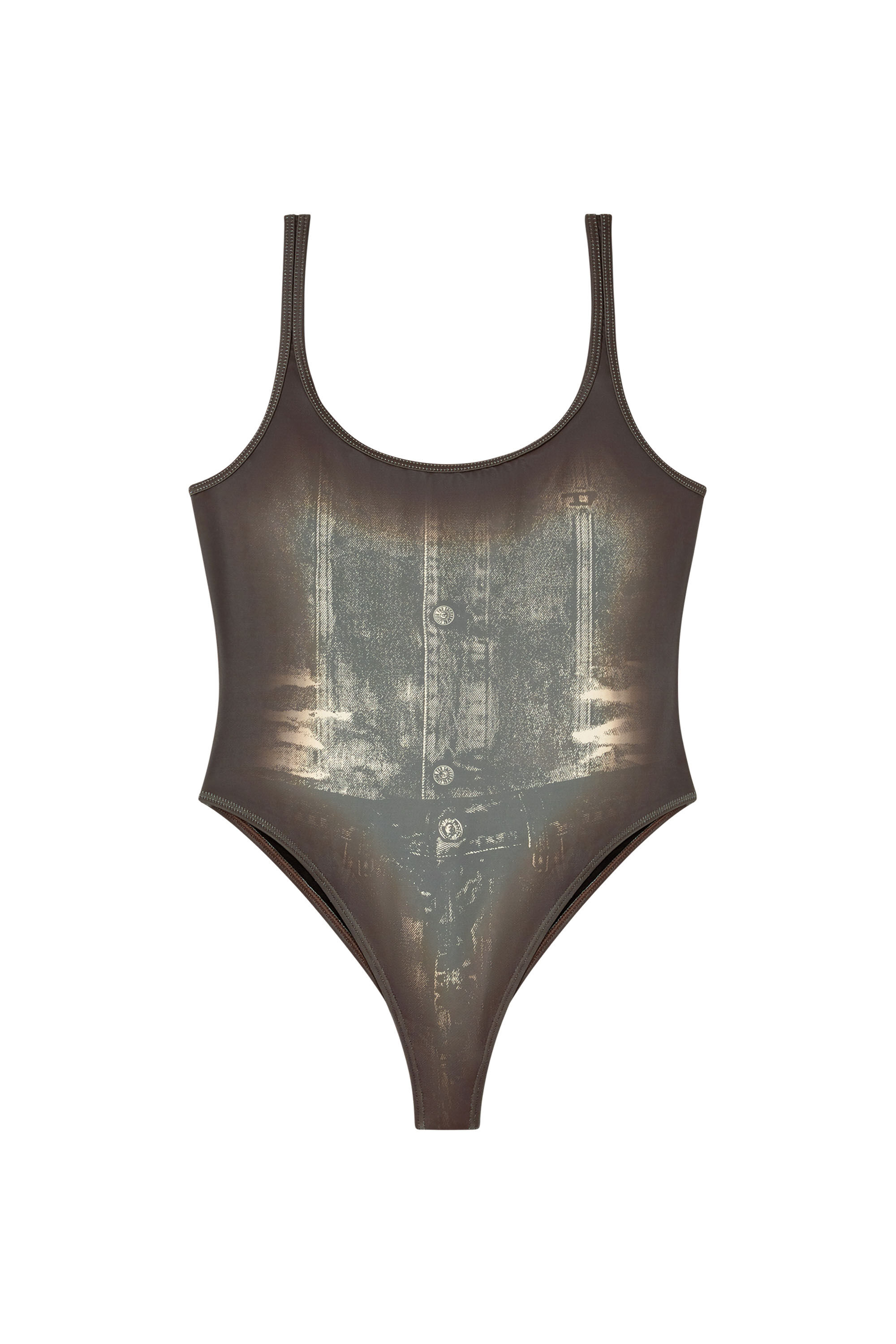 Diesel - MARILYN-DNM, Maillot de bain avec imprimé denim effet trompe l'œil Femme in Marron - 4