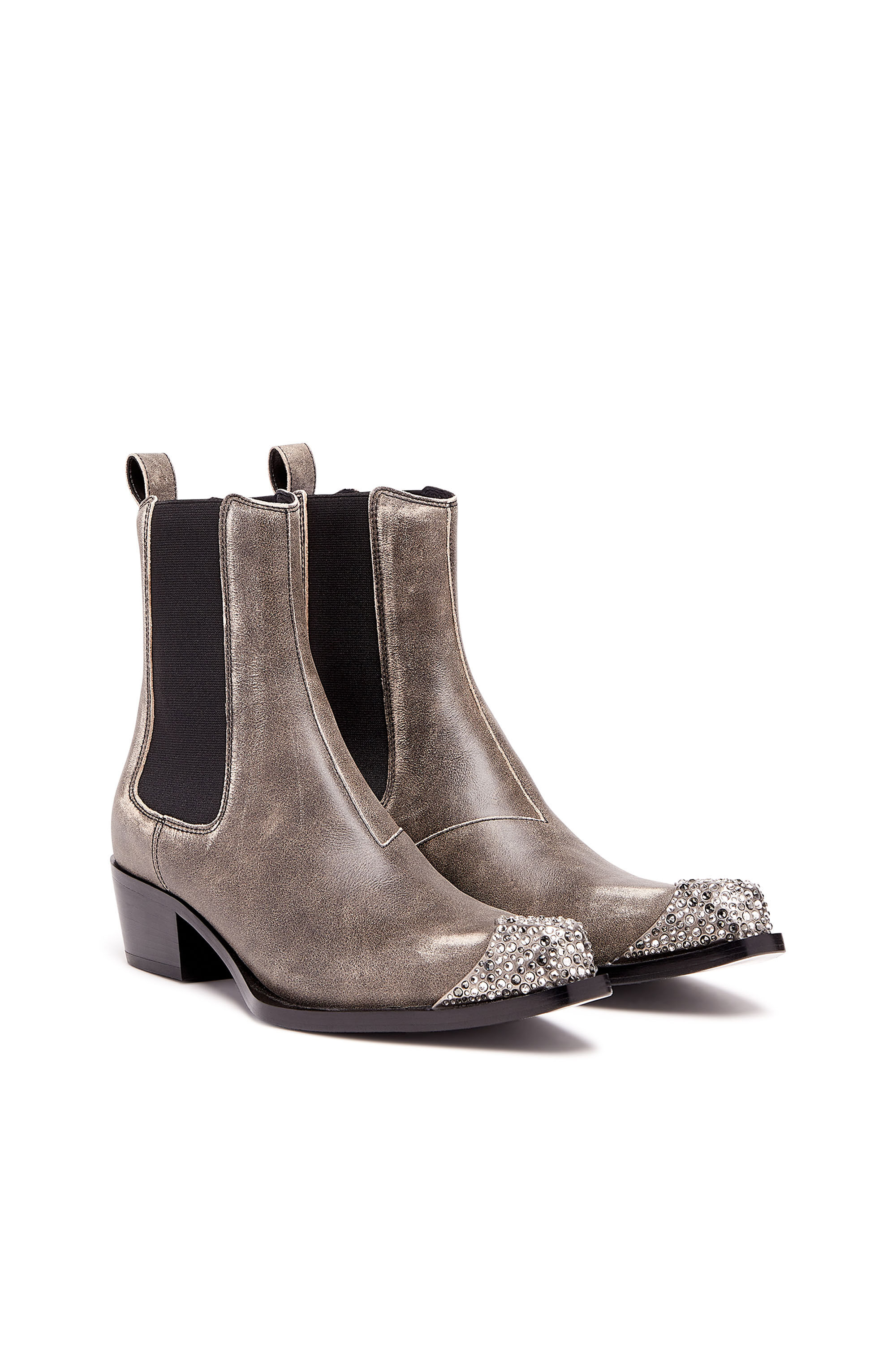 Diesel - D-CALAMITY AB, D-Calamity Ab - Bottes en cuir traité avec embout en cristal Femme in Marron - 2
