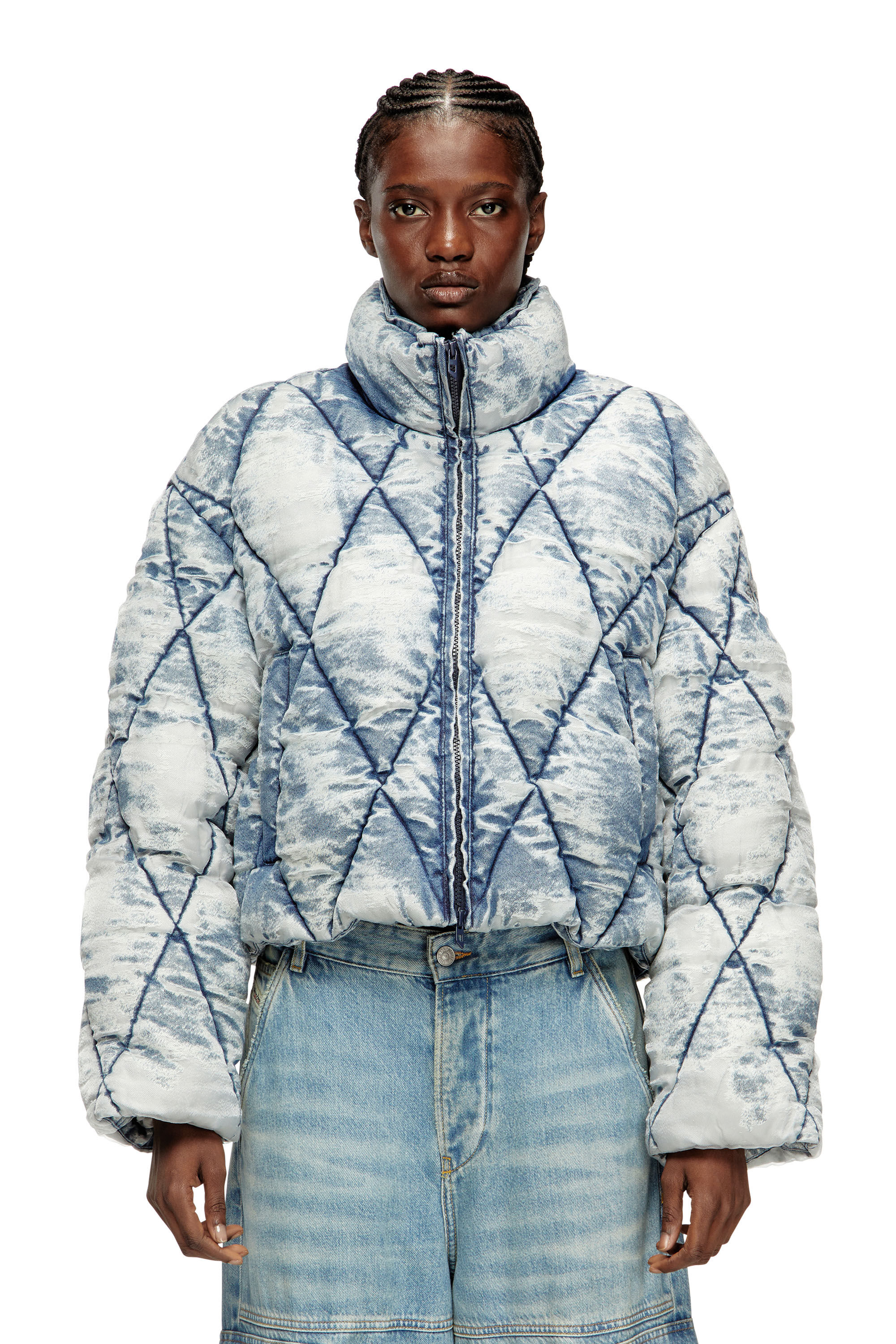 Diesel - W-HISTEL, Doudoune en toile dévorée matelassée en losanges Femme in Bleu - 3